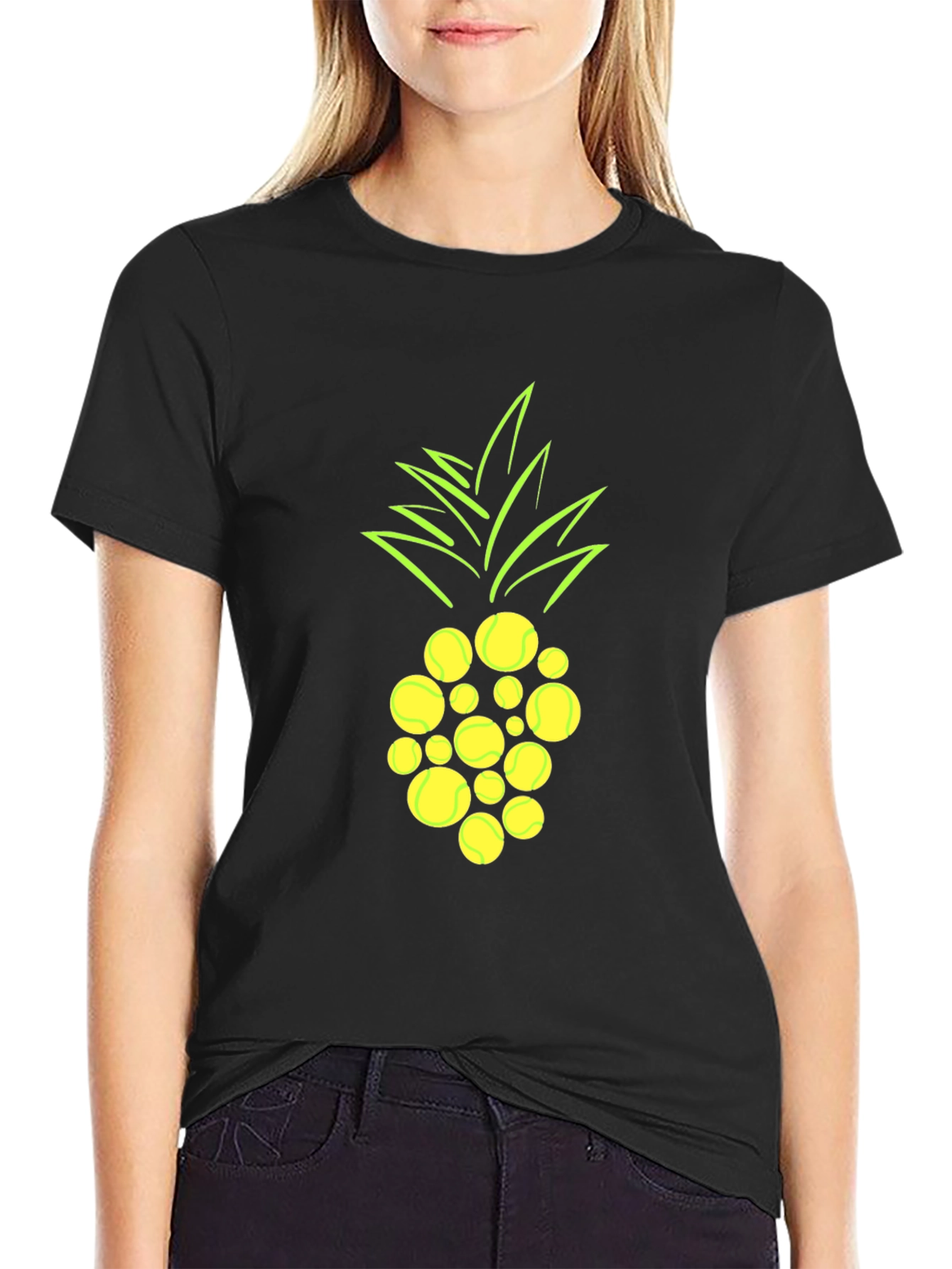Black Pineapple Tennis Ball Graphic T-Shirt view 2