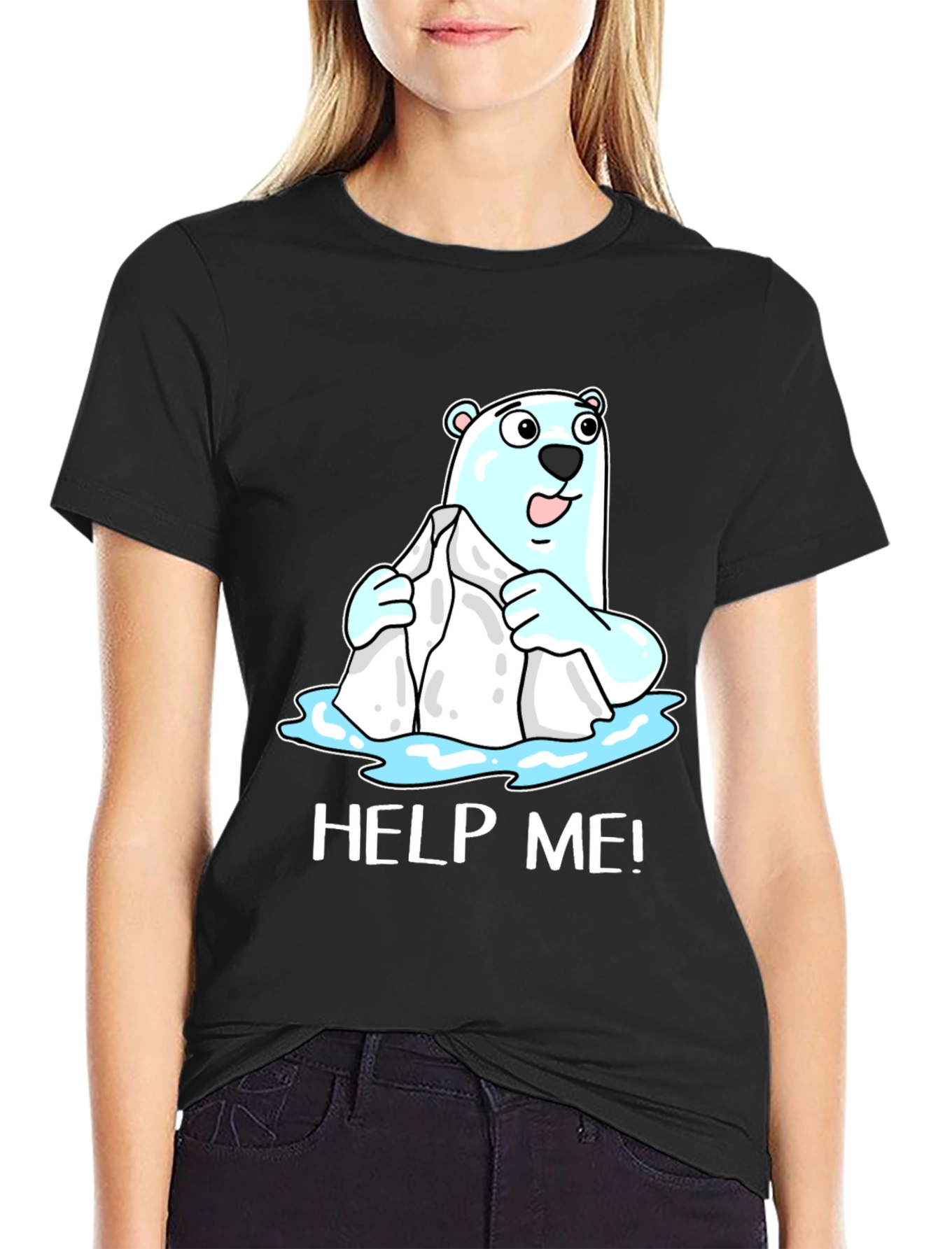 Black Help Me Polar Bear Graphic T-Shirt view 2