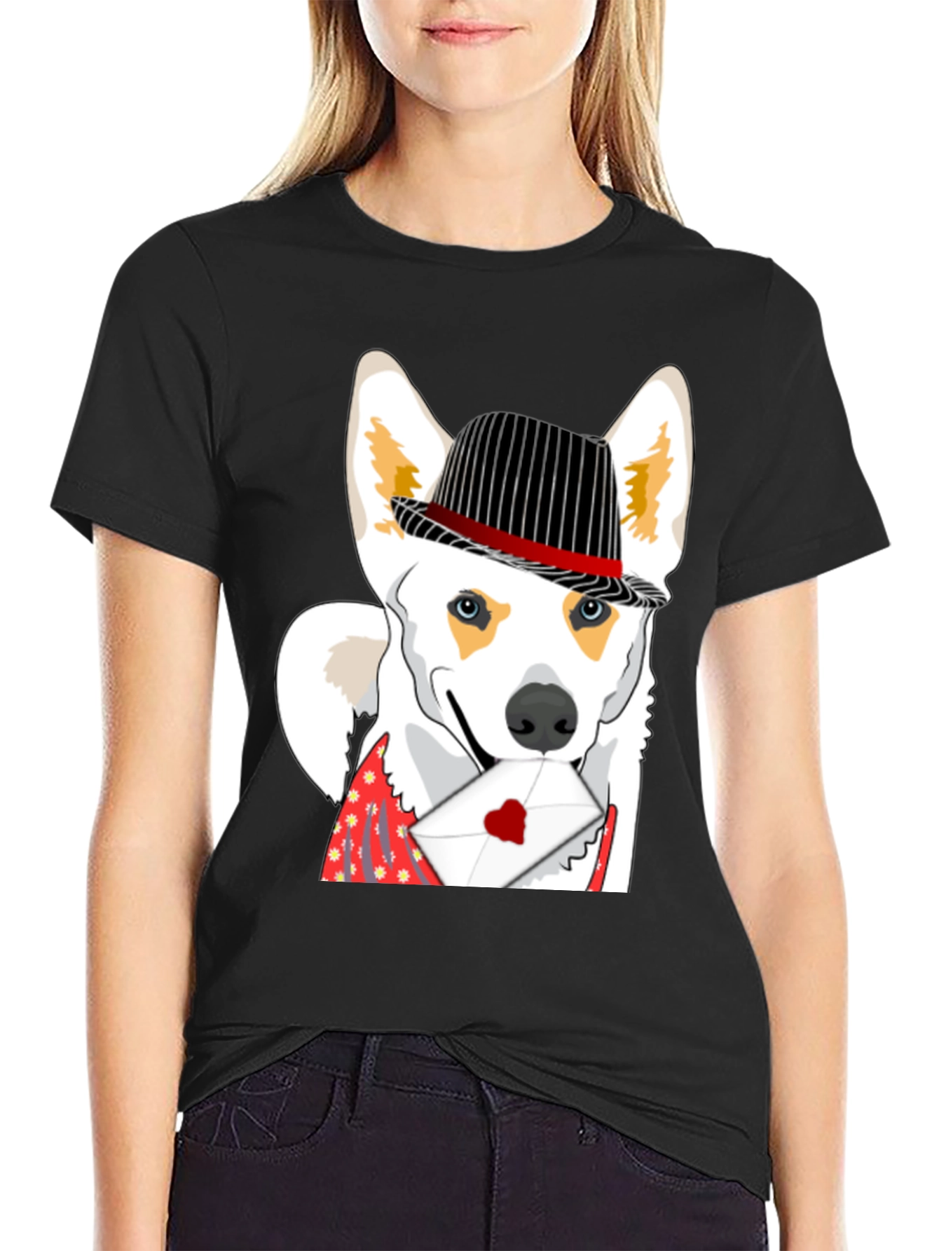 Black Dog in Hat Valentine's T-Shirt view 2
