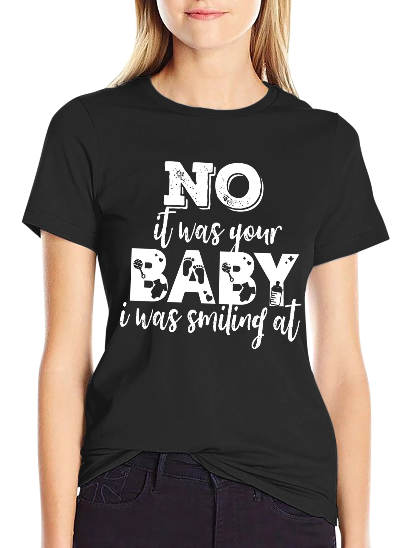 Black Humorous "No, It Was Your Baby" Graphic Tee view 2