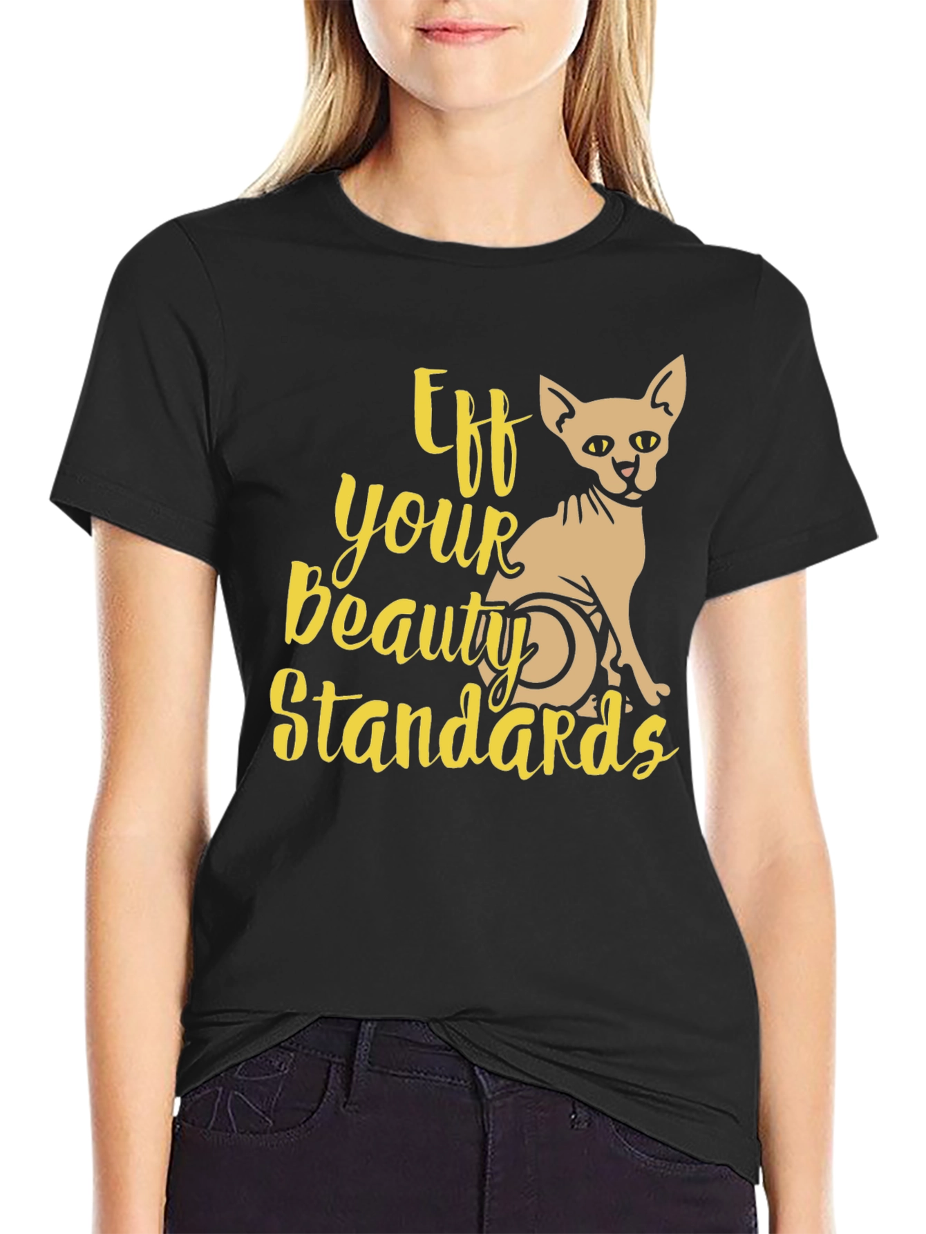 Black Eff Your Beauty Standards Cat Graphic Tee view 2