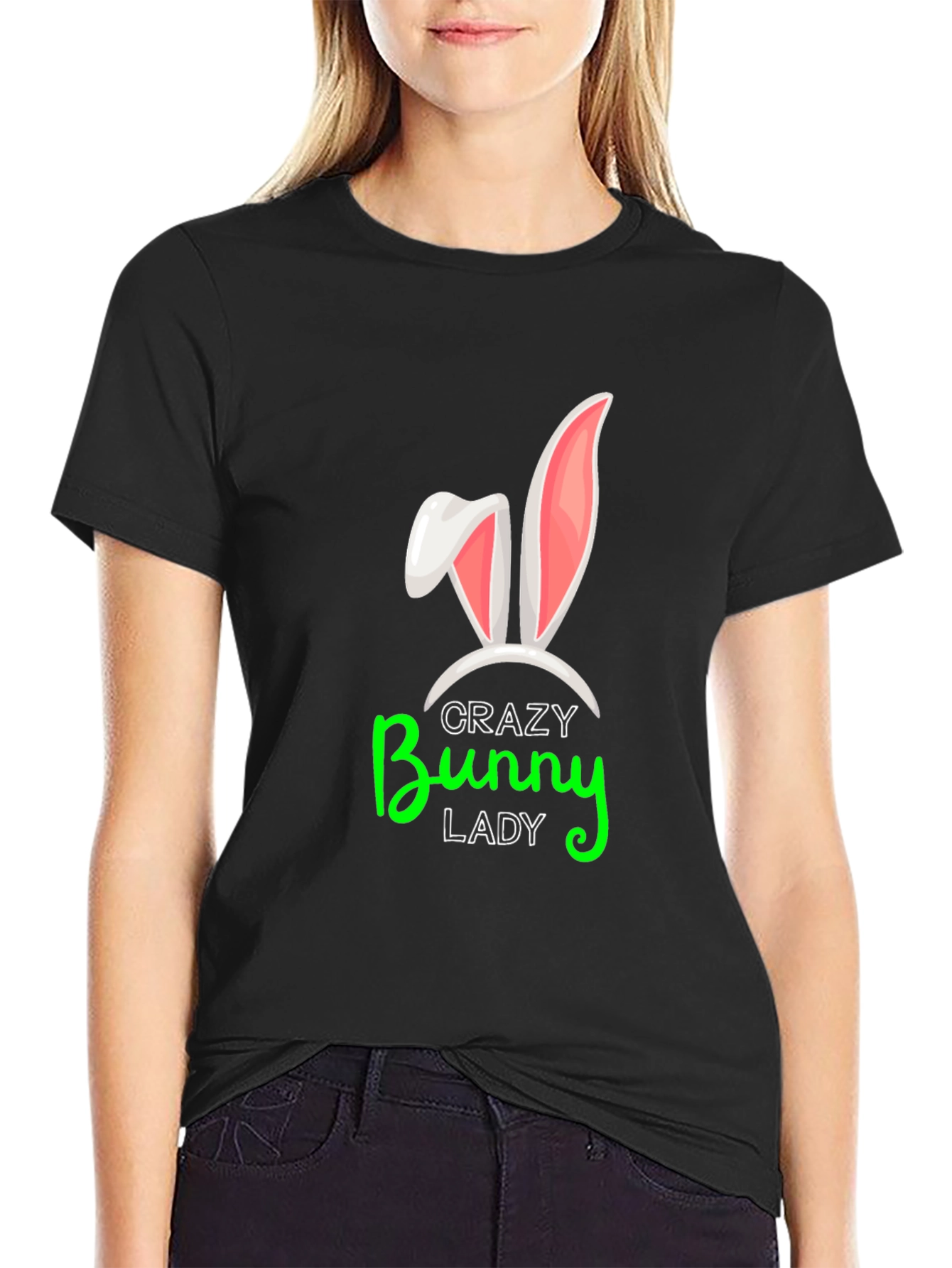 Black Crazy Bunny Lady Graphic Tee view 2