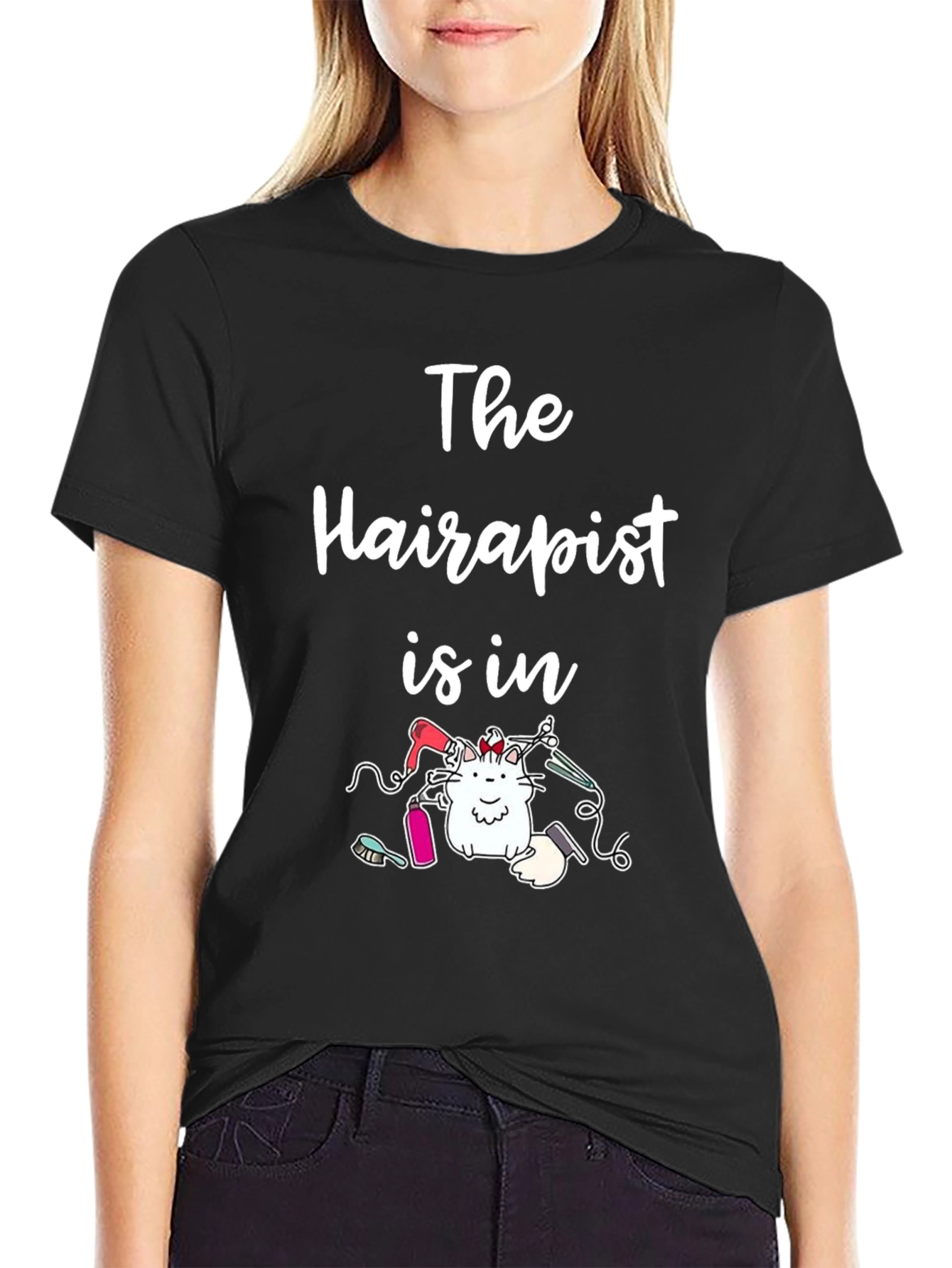 Black The Hairapist is in - Novelty T-Shirt view 2