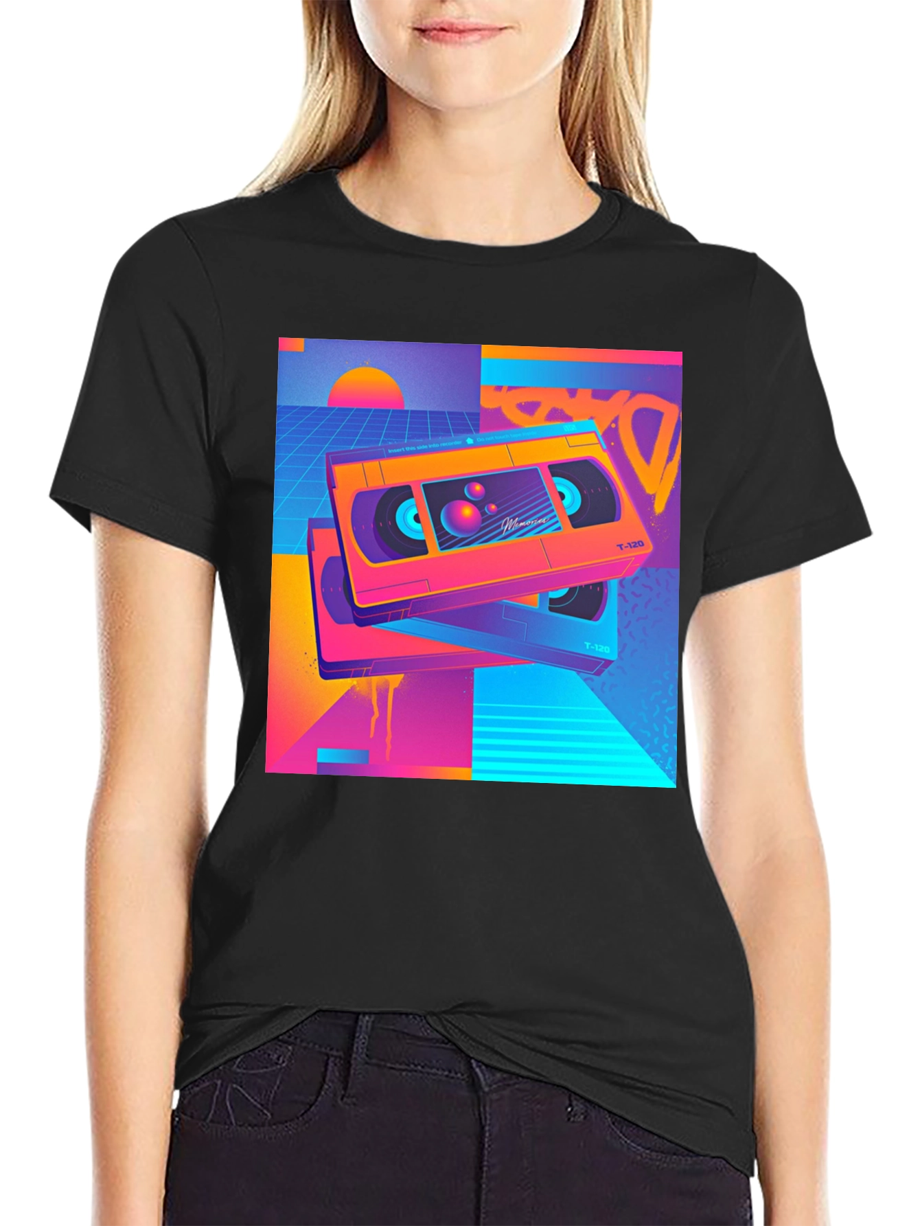 Black Retro Wave VHS T-Shirt - 80s Aesthetic Design view 2