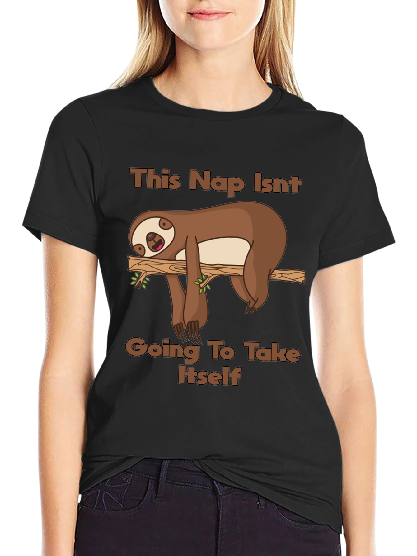 Black Sloth Nap T-Shirt - Funny Lazy Day Tee view 2