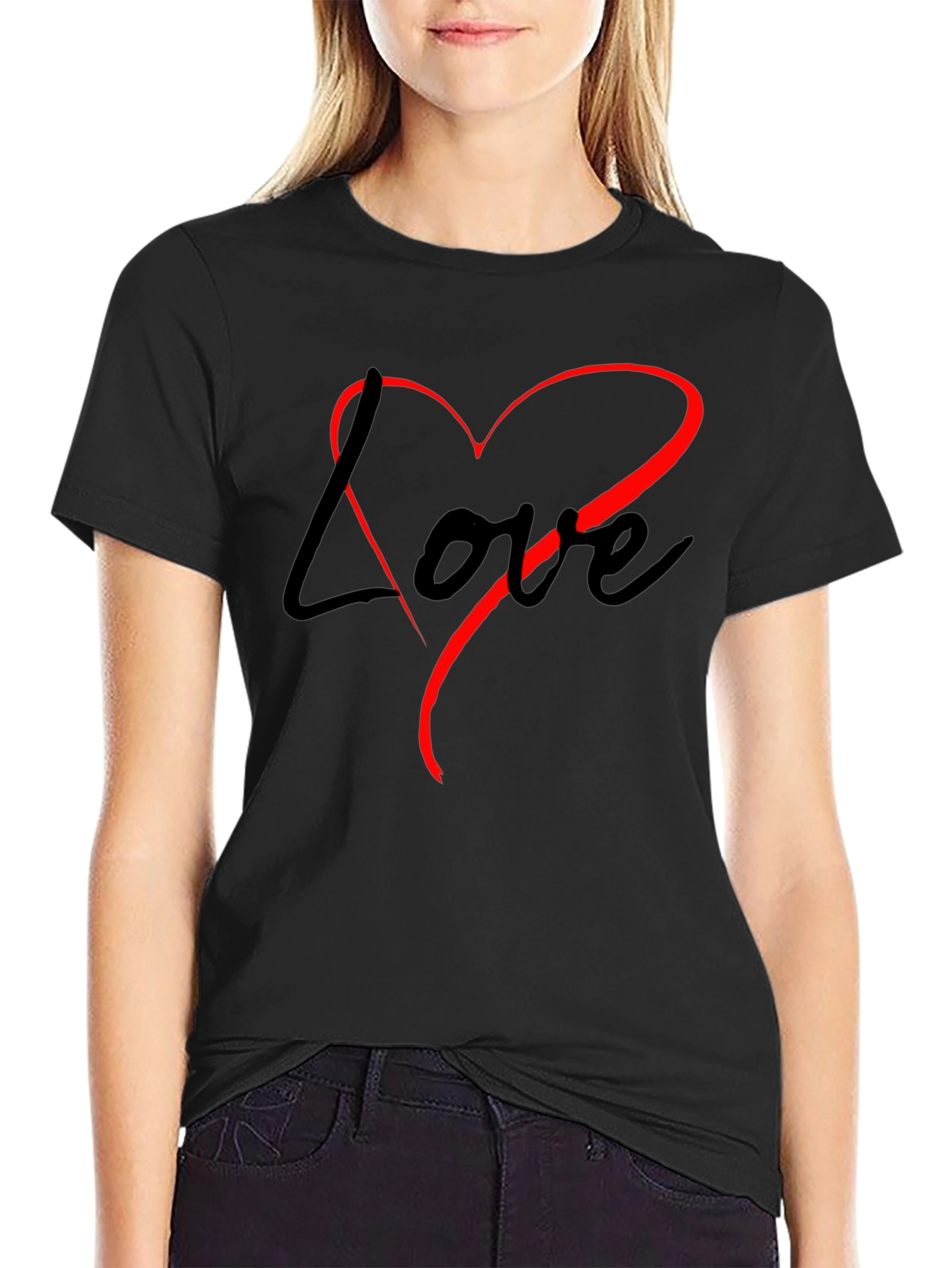 Black Love Heart Graphic Black T-Shirt view 2