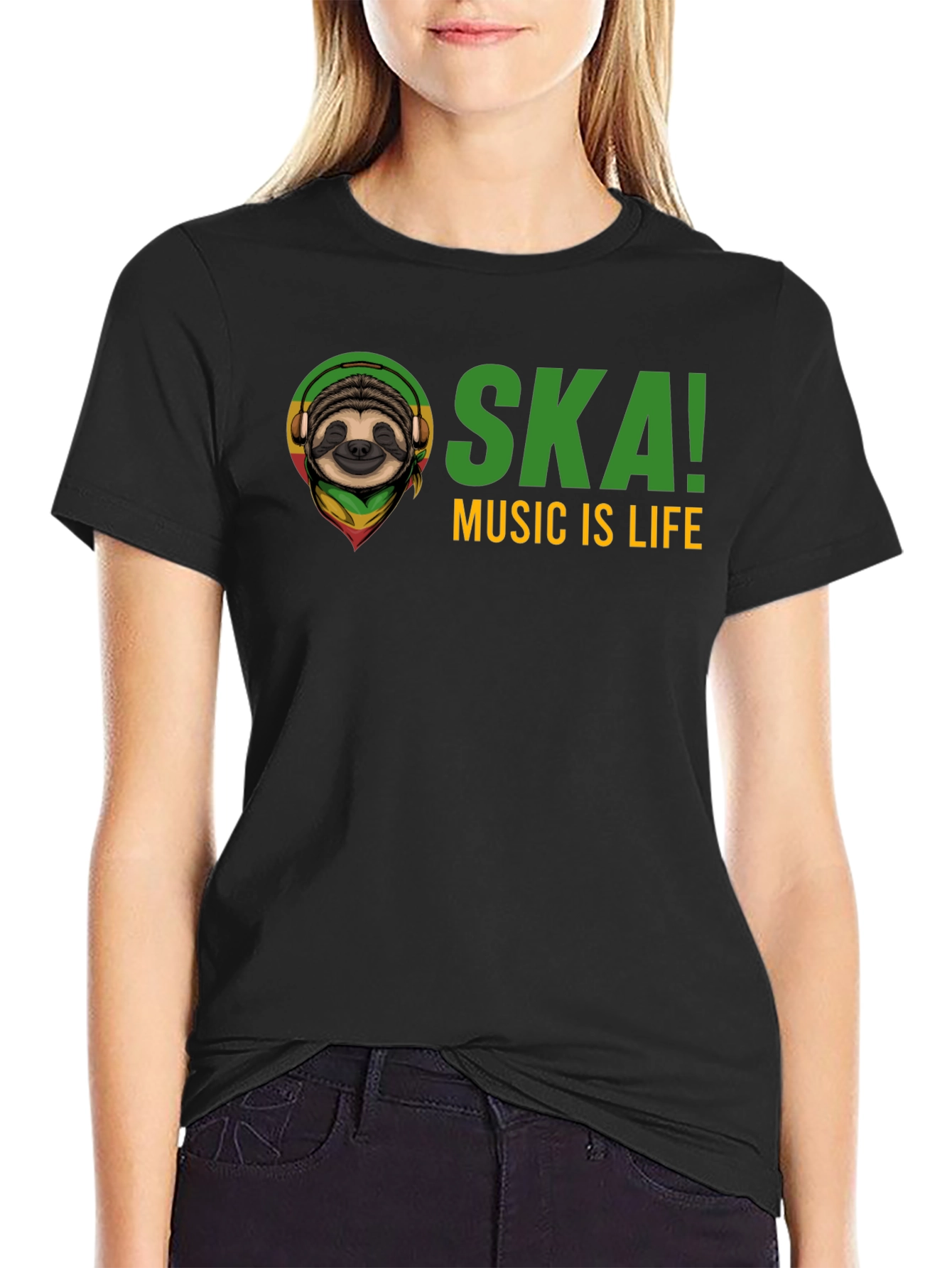 Black Ska Music is Life Sloth Graphic Tee - Black view 2