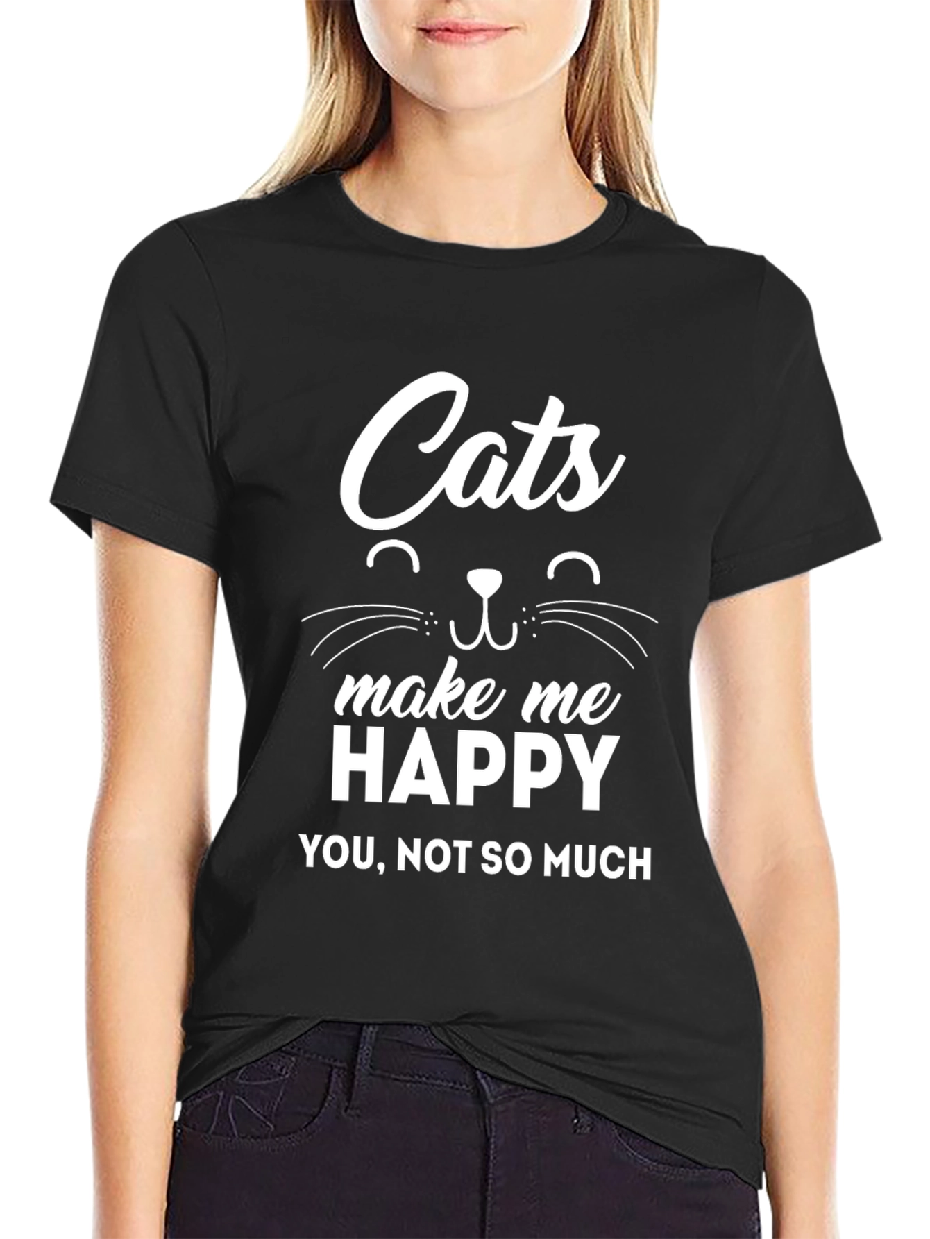 Black Cats Make Me Happy T-Shirt Funny Tee view 2
