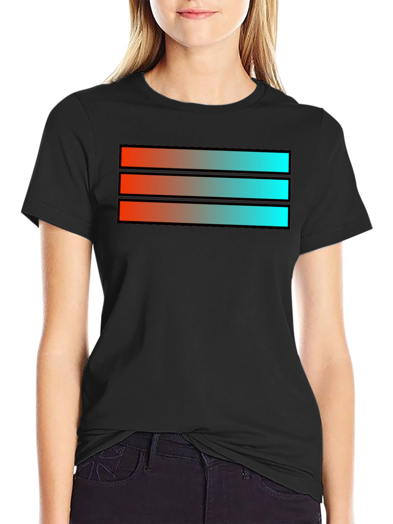 Black Gradient Stripe Graphic Tee - Modern Style view 2