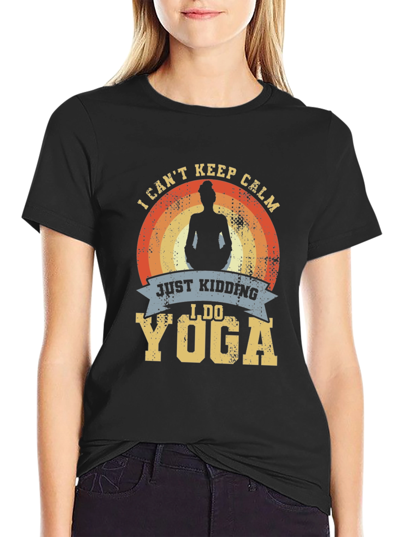 Black Funny Yoga T-Shirt - I Can't Keep Calm view 2