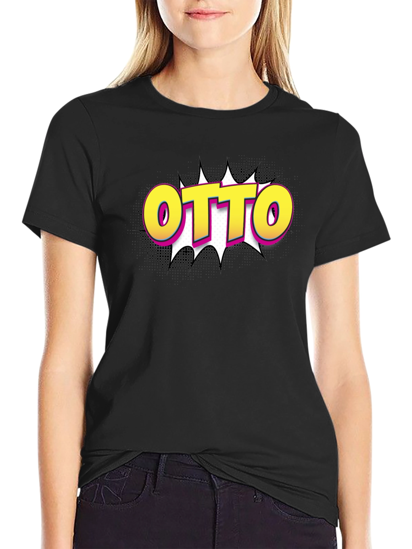 Black Otto Pop Art Graphic Black T-Shirt view 2