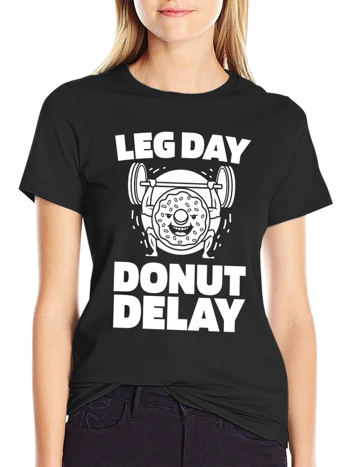 Black Leg Day Donut Delay Funny Workout T-Shirt view 2
