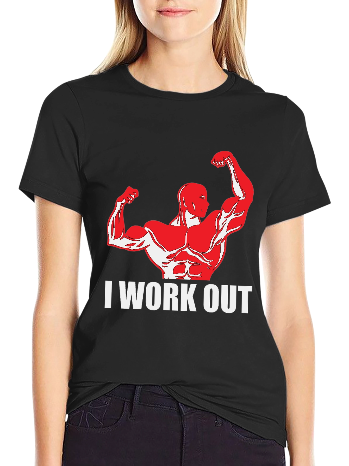 Black I Work Out Graphic Tee - Black view 2