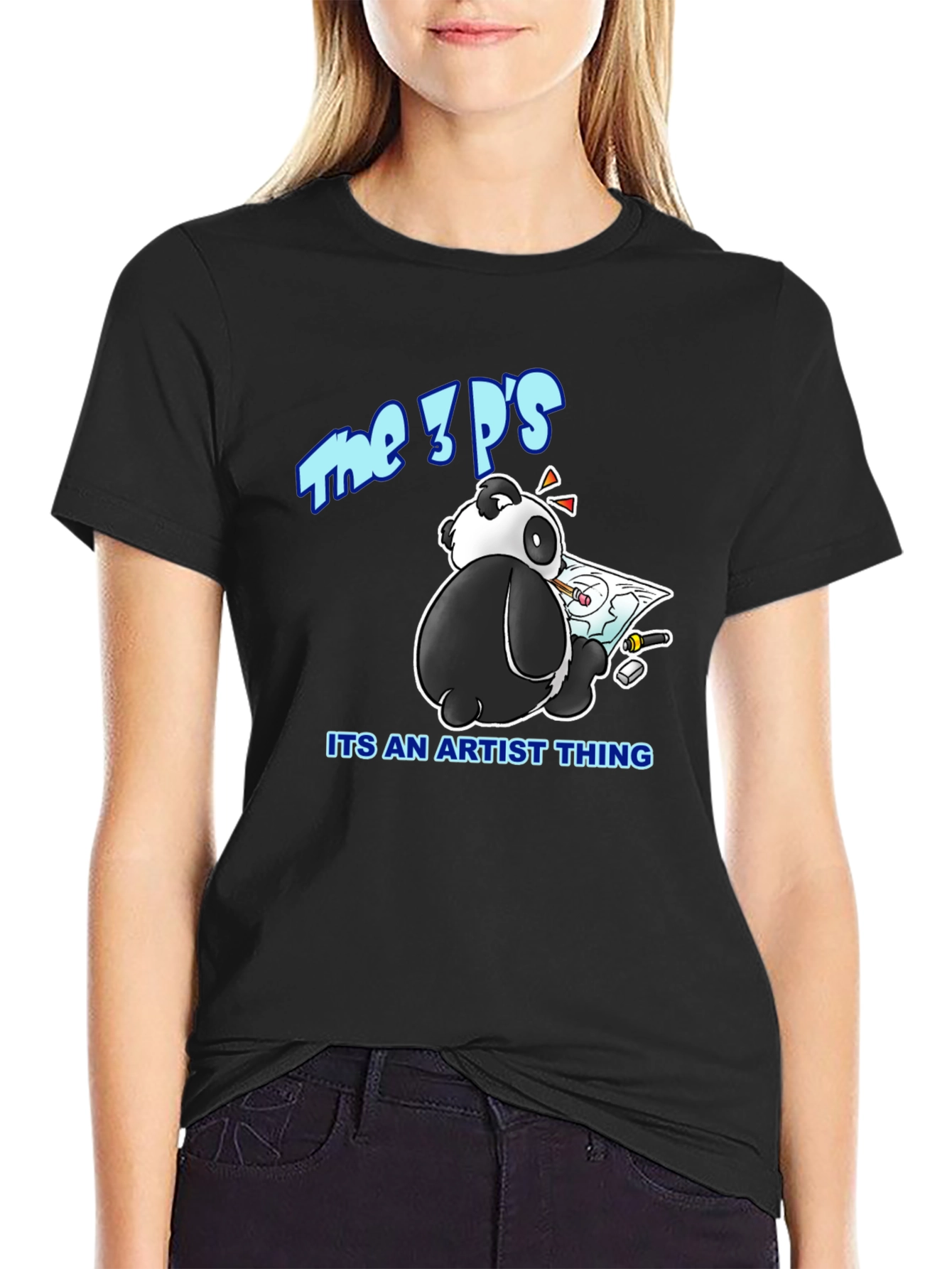 Black The 3P's Artist Panda Black Graphic T-Shirt view 2