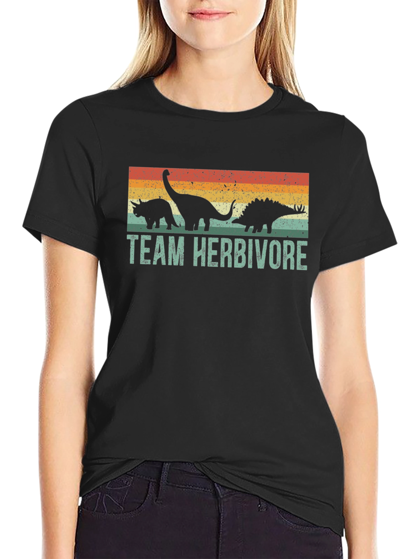 Black Team Herbivore Dinosaur Graphic T-Shirt view 2