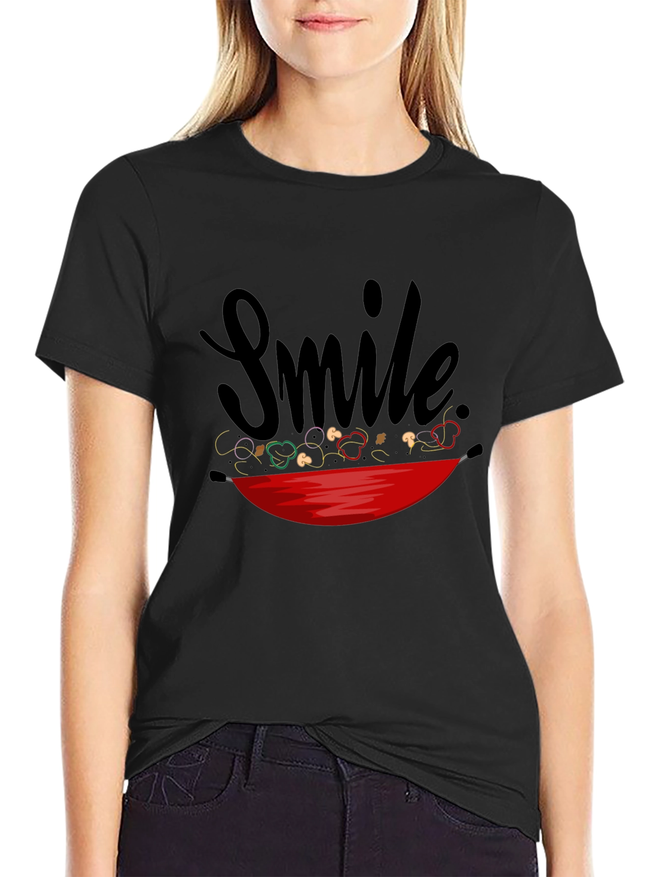 Black Smile Stir-Fry T-Shirt - Whimsical Graphic Tee view 2