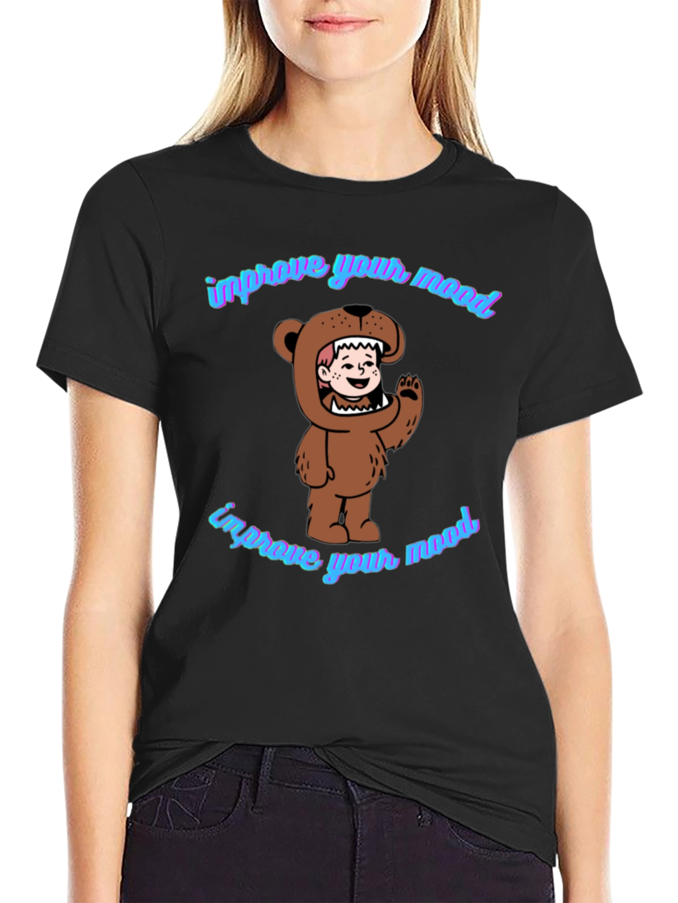 Black Improve Your Mood Bear Costume T-Shirt view 2