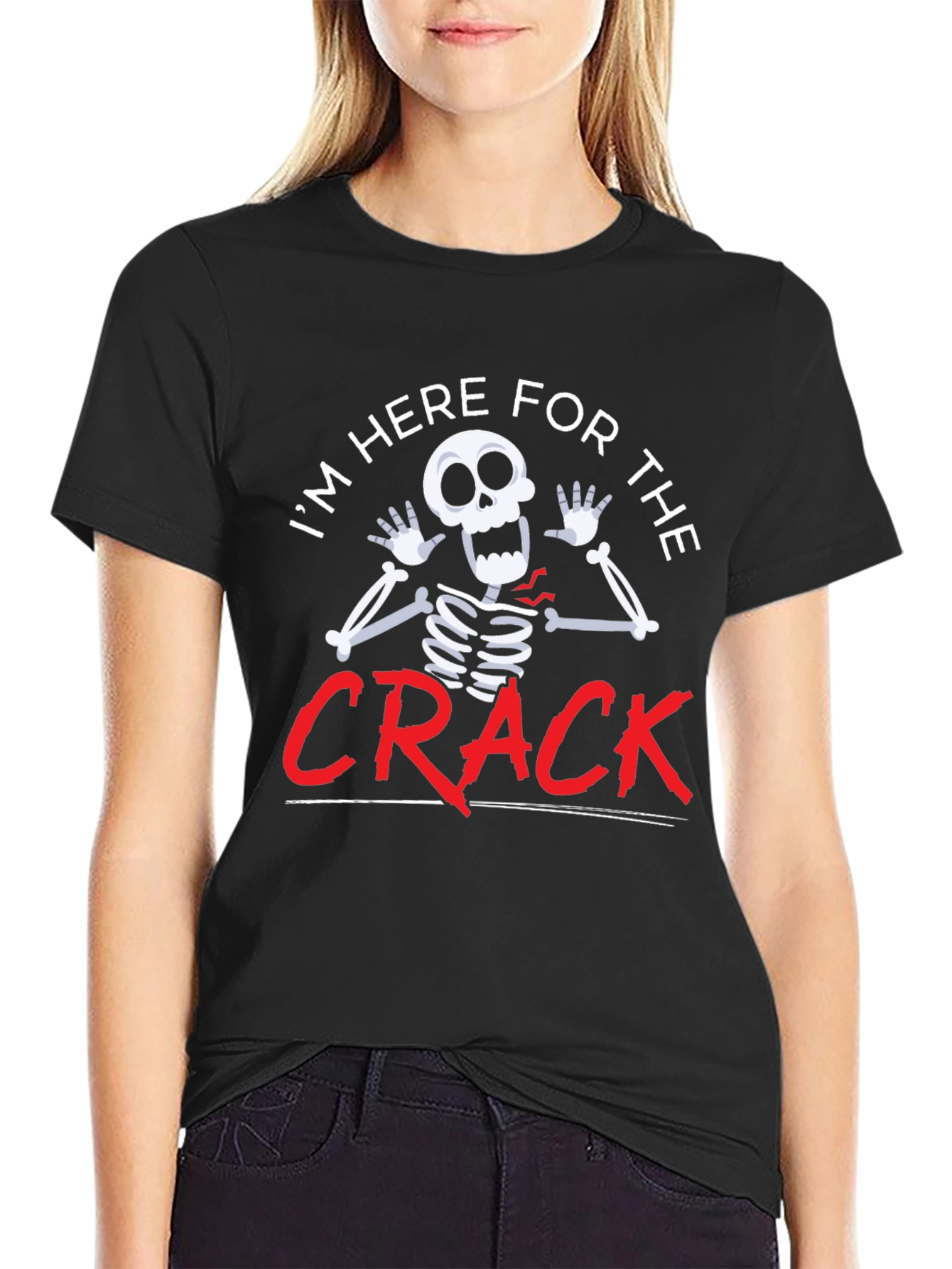 Black Crack Skeleton Graphic Tee Funny Halloween T-Shirt view 2