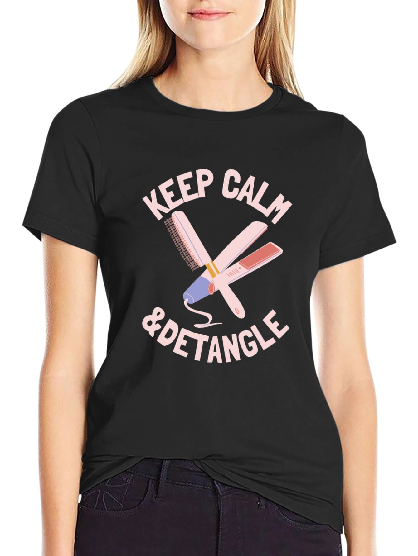 Black Keep Calm & Detangle T-Shirt view 2
