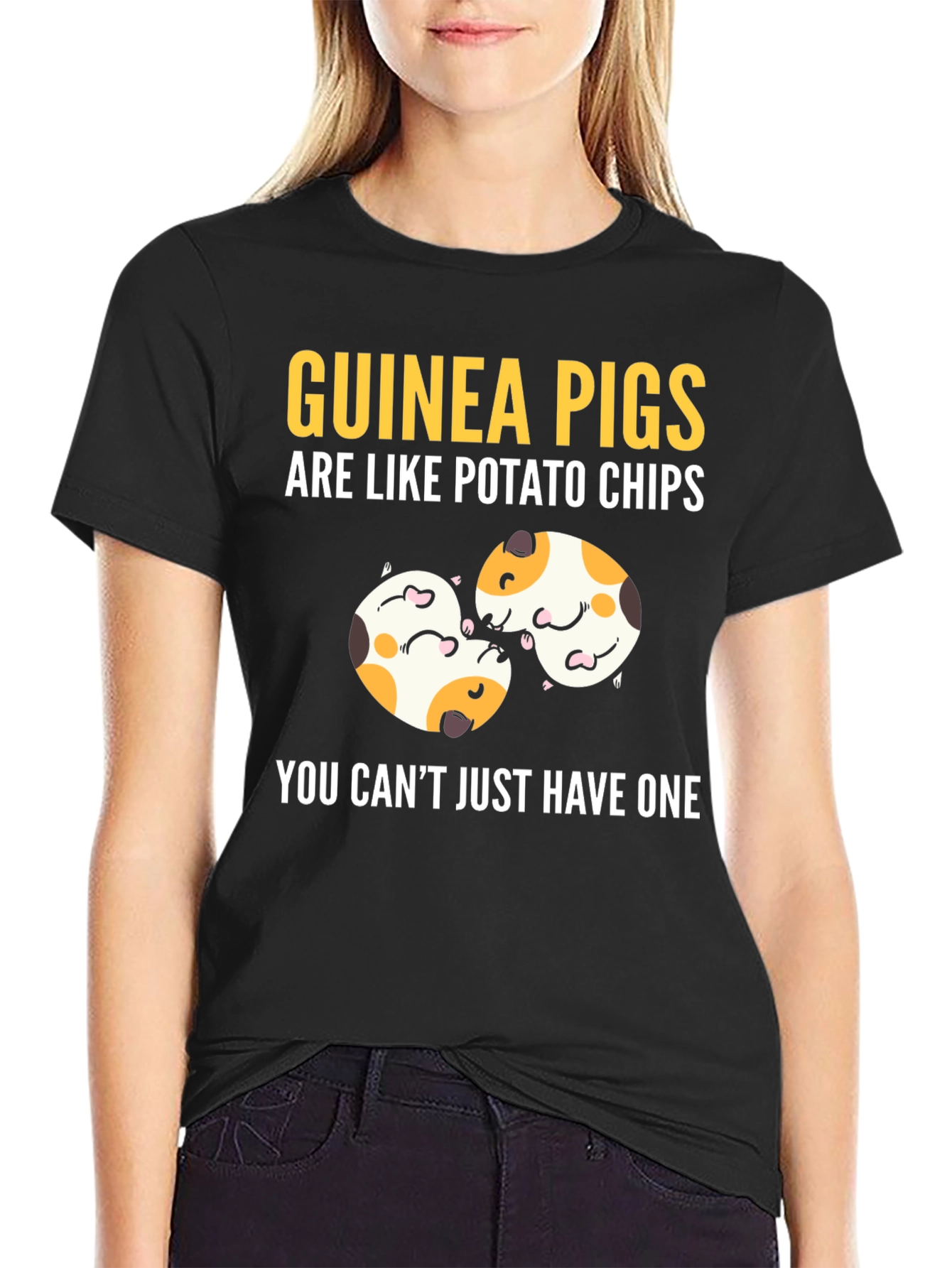 Black Guinea Pigs Potato Chips Funny T-Shirt view 2