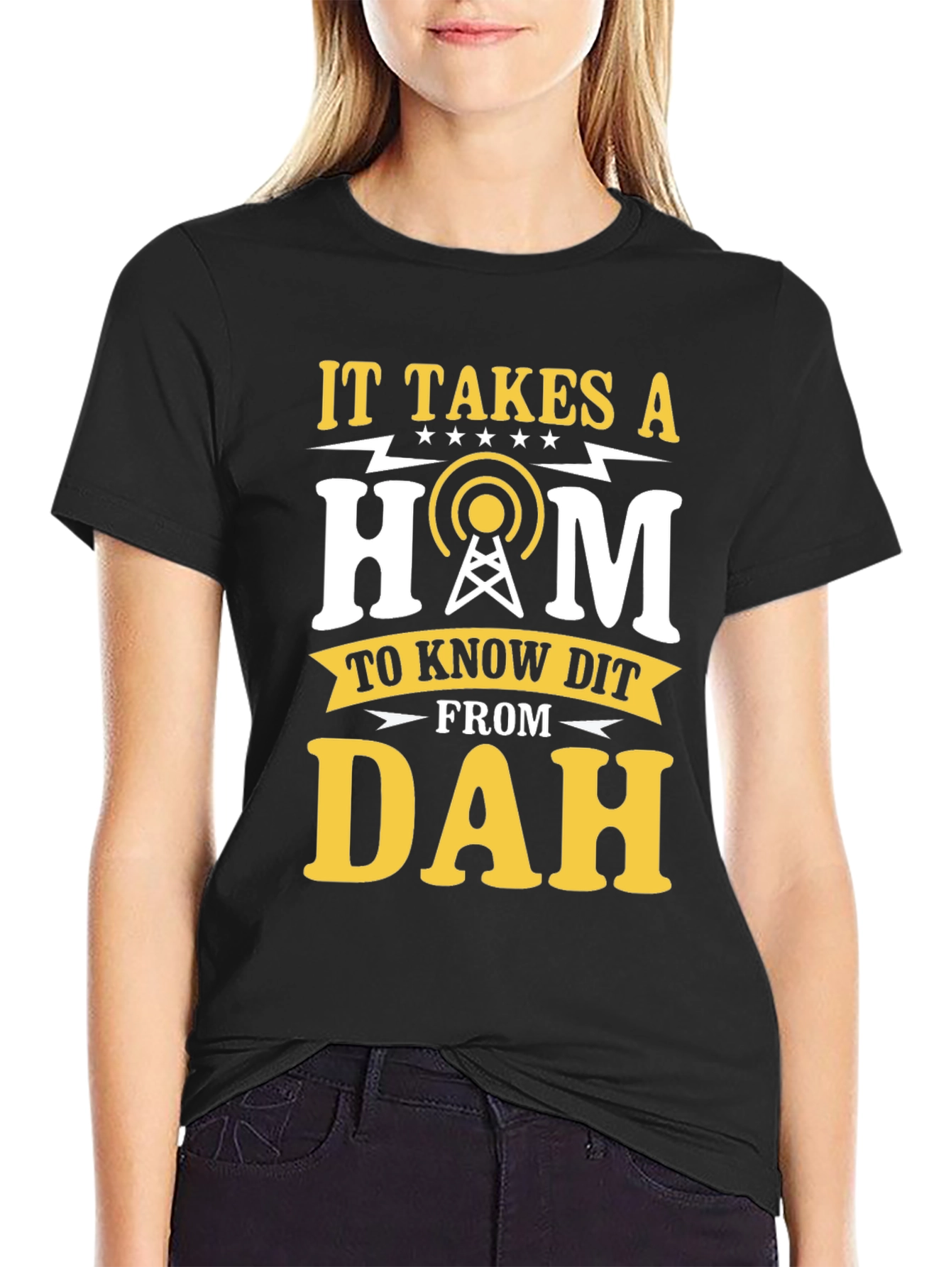 Black Ham Radio Operator T-Shirt: It Takes a Ham to Know Dit From Dah view 2