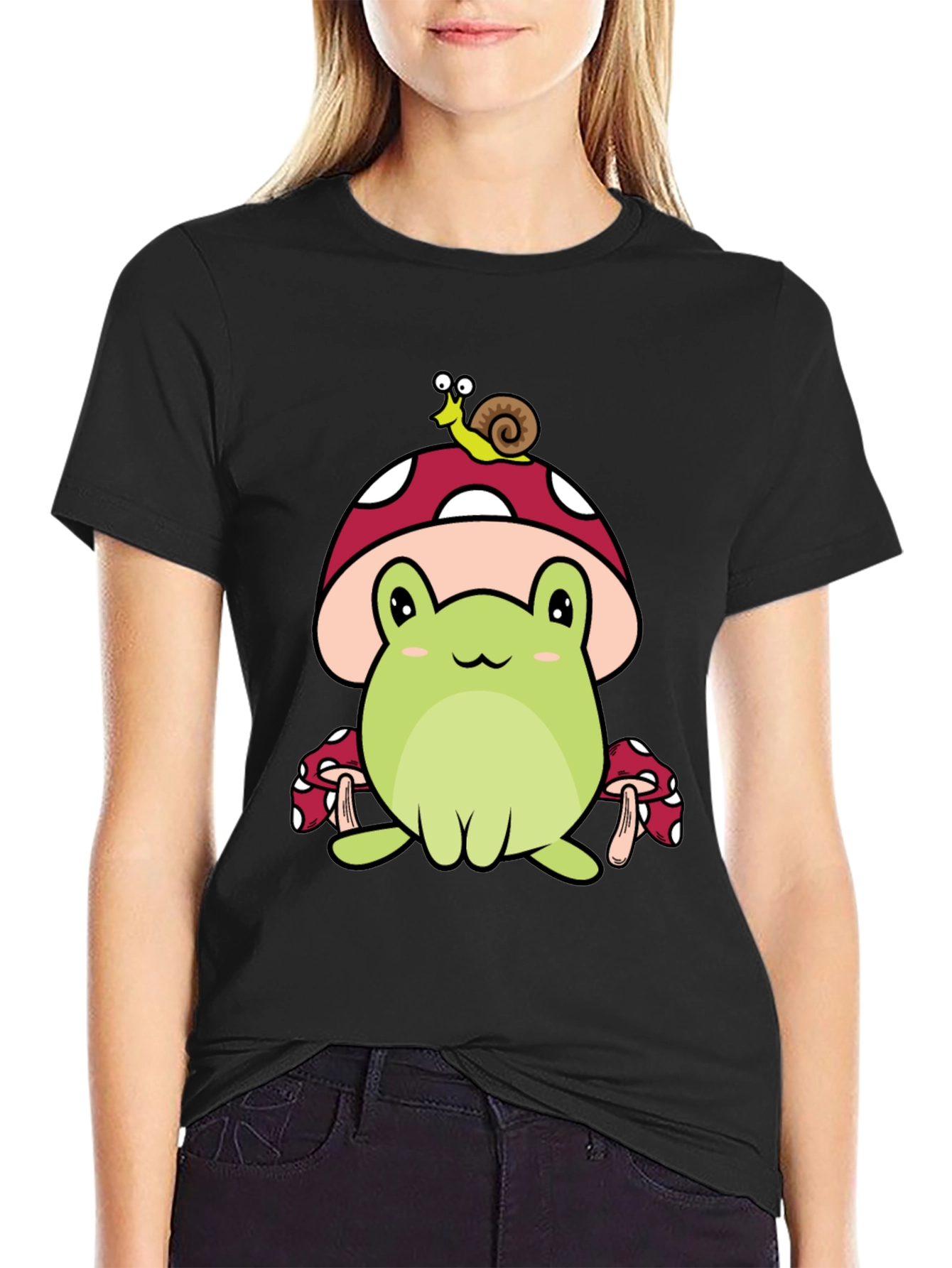Black Frog & Snail Mushroom T-Shirt - Cute Cartoon Tee view 2