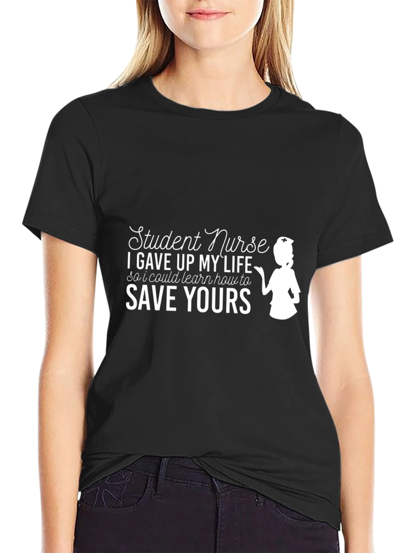 Black Student Nurse T-Shirt: Save Yours Edition view 2