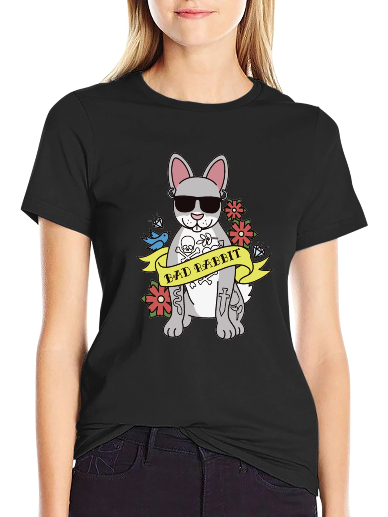 Black Bad Rabbit Graphic Tee - Men's Black T-Shirt view 2