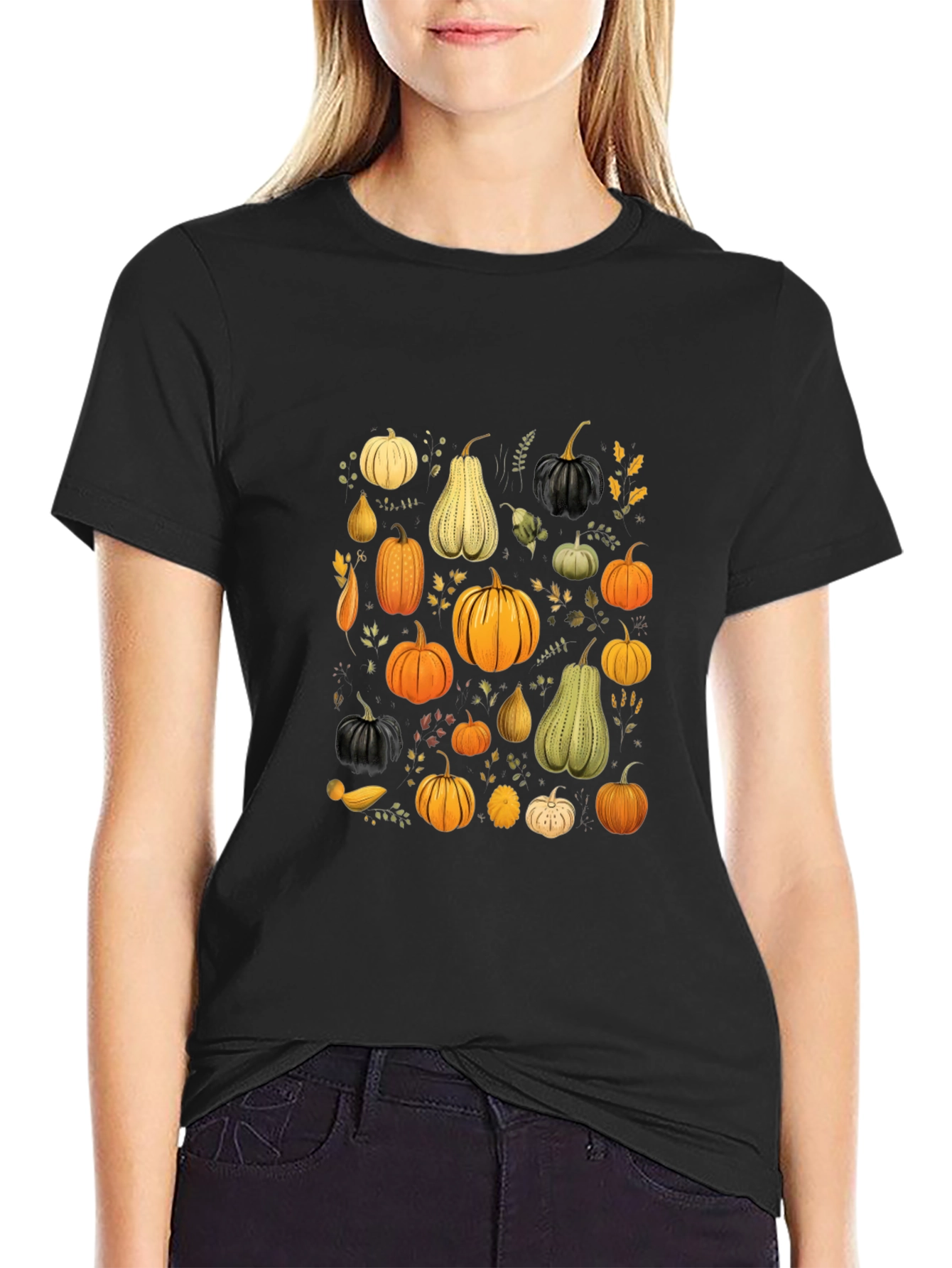 Black Pumpkin Patch Graphic Tee - Stylish Fall Apparel view 2