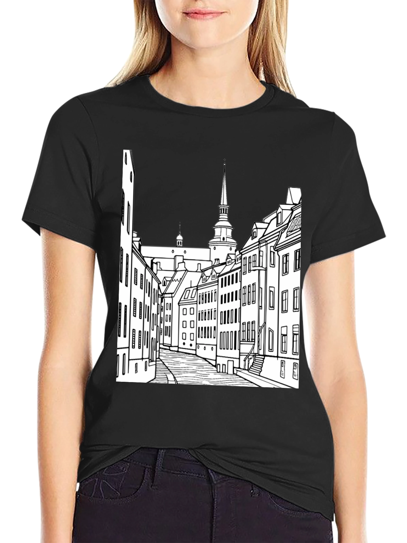 Black Urban Sketch Black Tee view 2