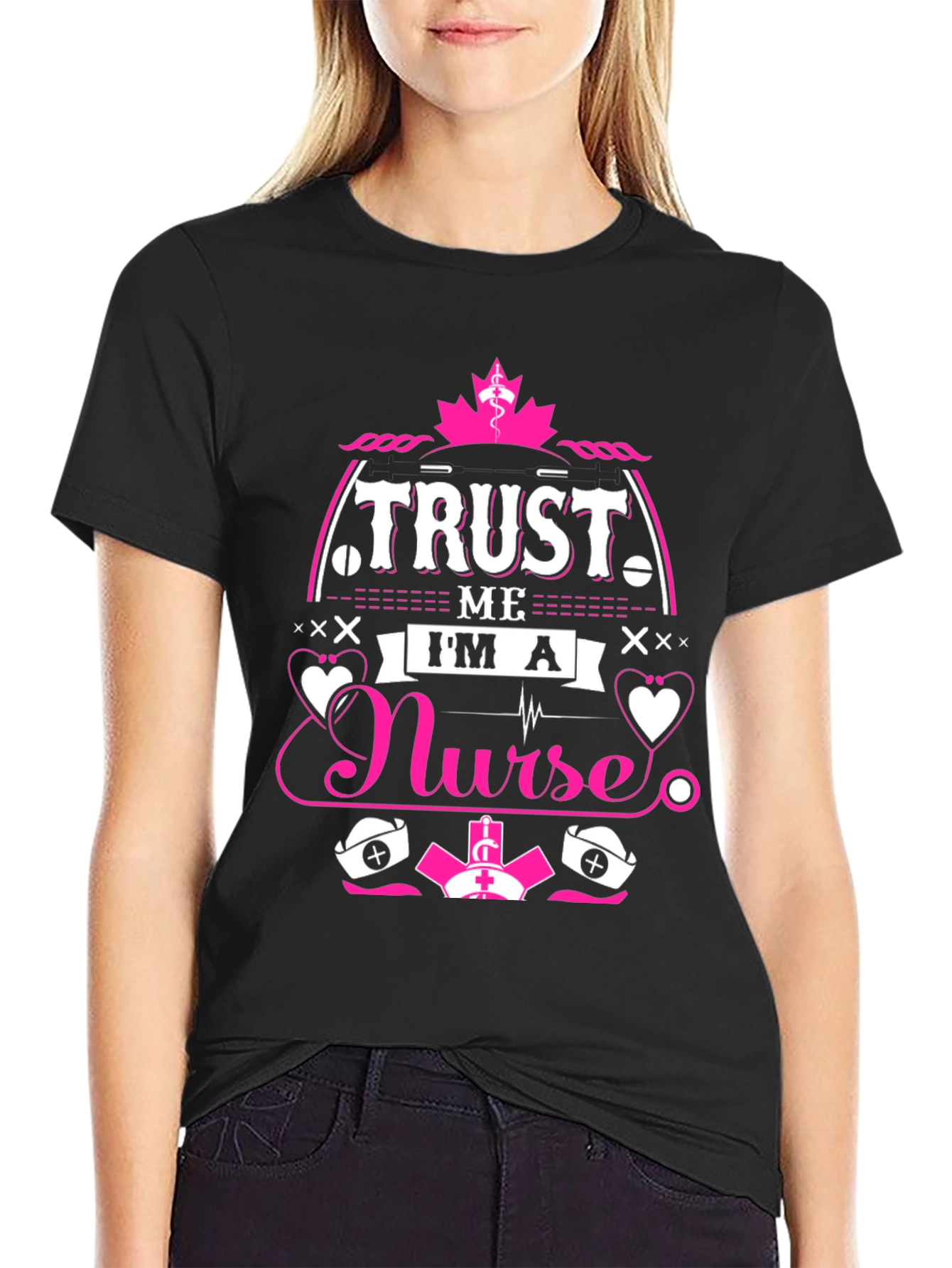Black Trust Me I'm a Nurse T-Shirt, Funny Nurse Gift view 2