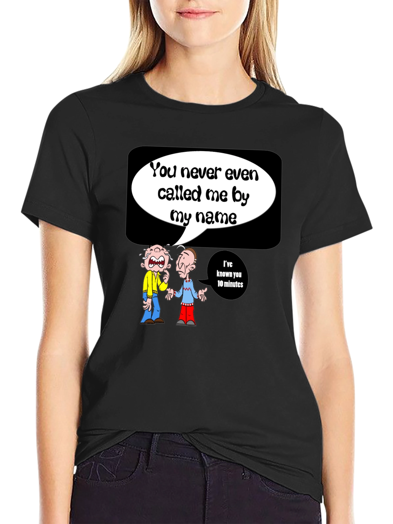 Black Funny Cartoon Graphic T-Shirt - Name Game view 2