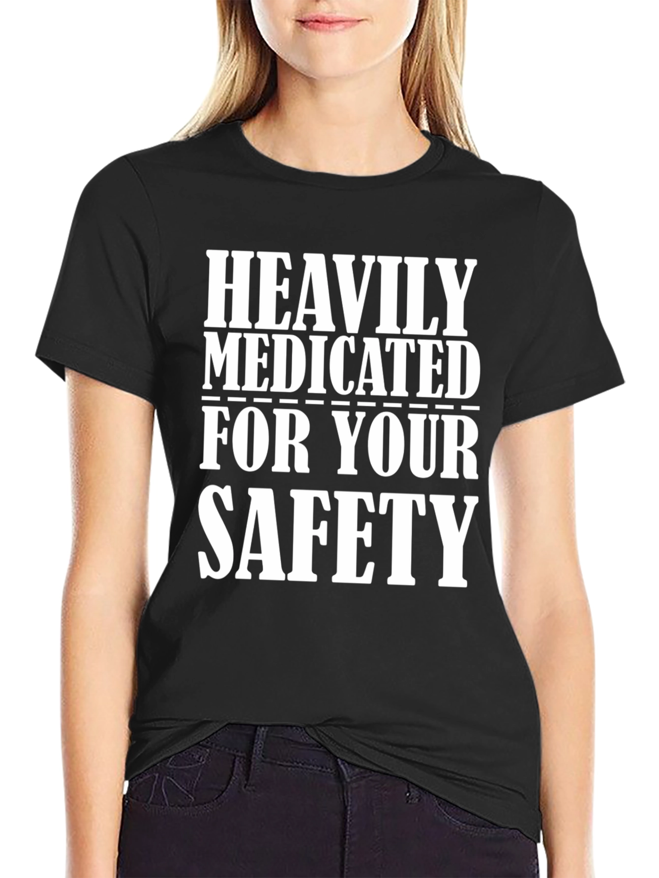 Black Heavily Medicated T-Shirt - Funny Slogan Tee view 2