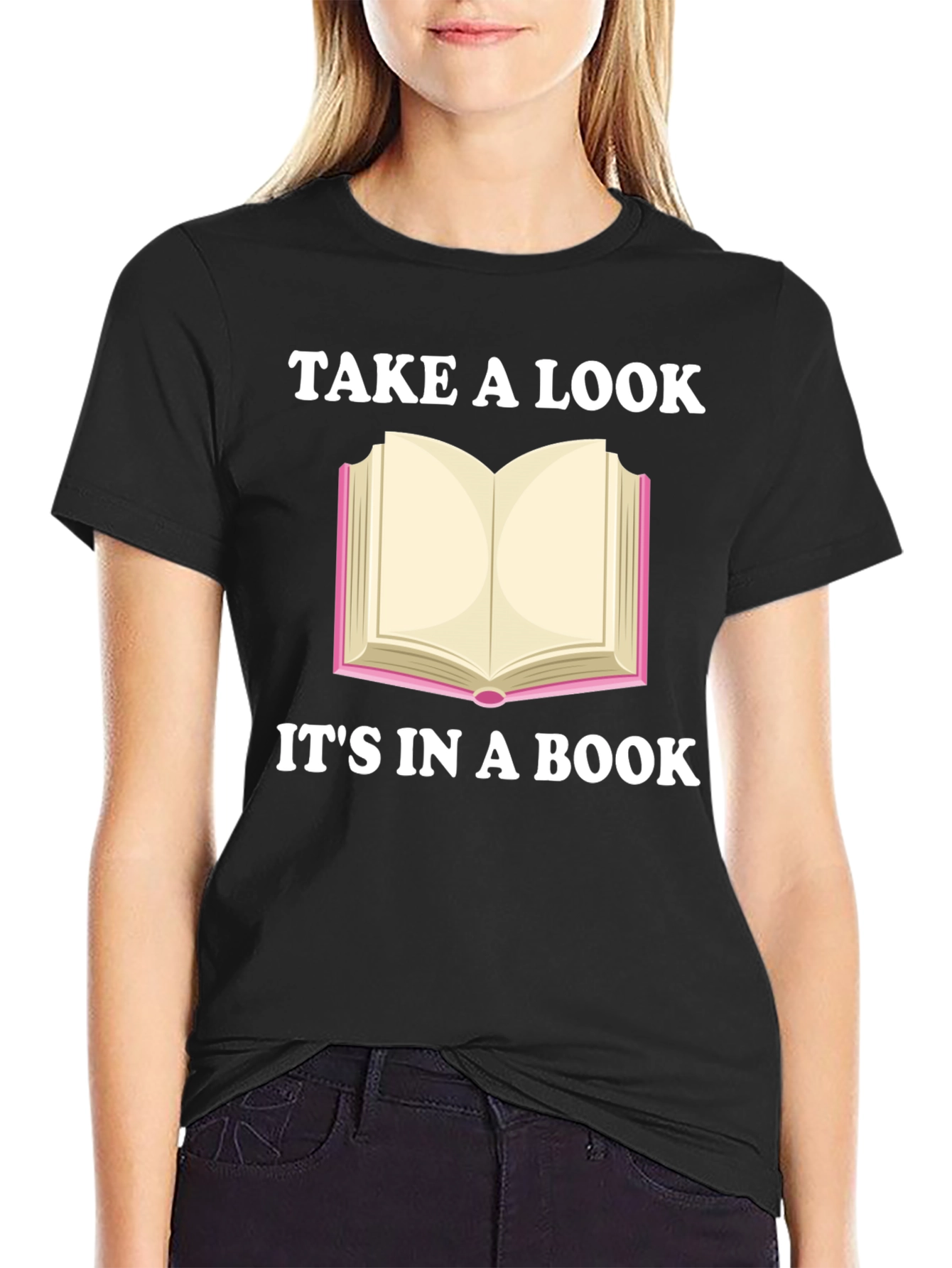 Black Take a Look It's in a Book Novelty T-Shirt view 2