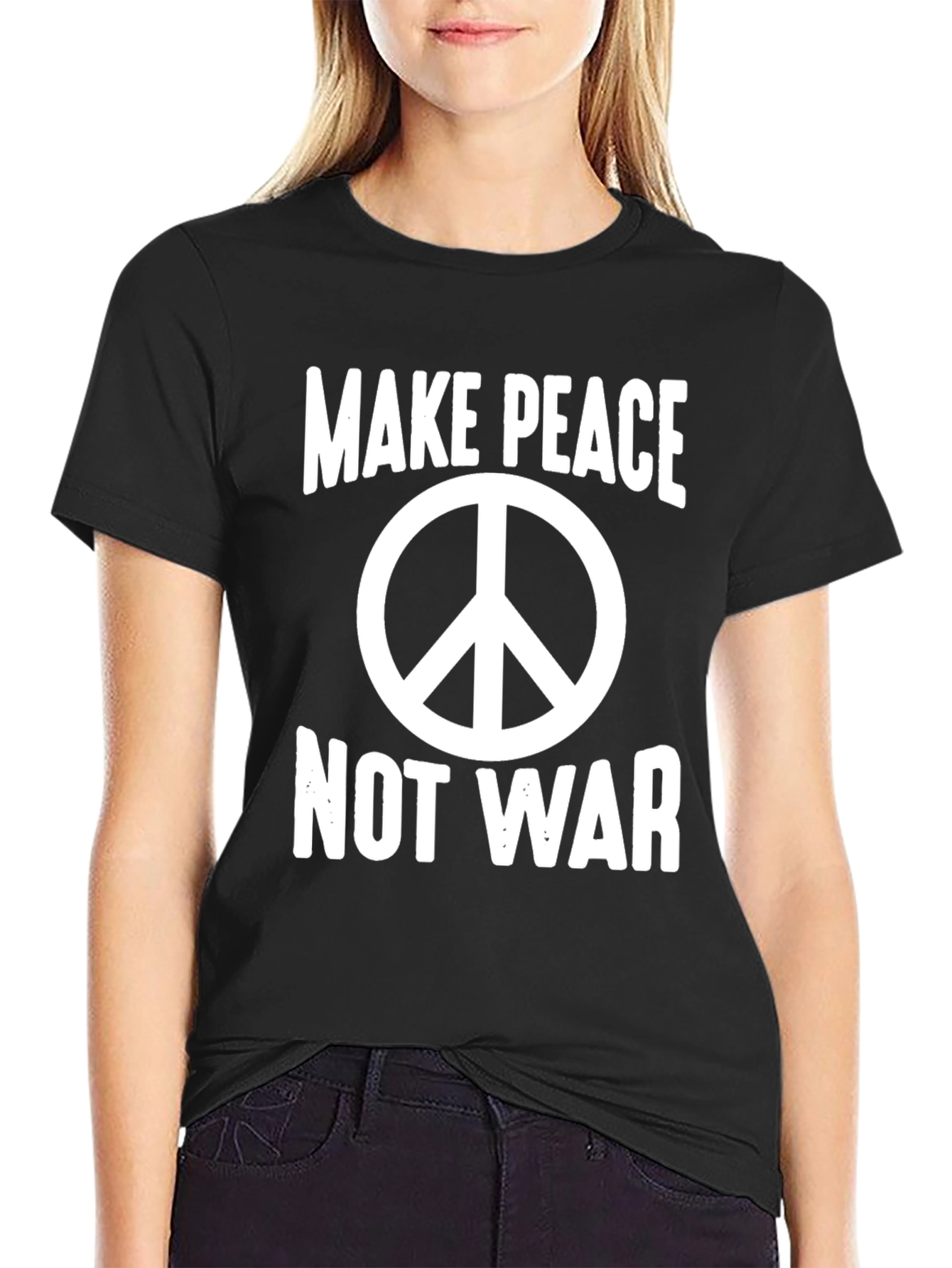 Black Make Peace Not War Graphic T-Shirt - Black view 2