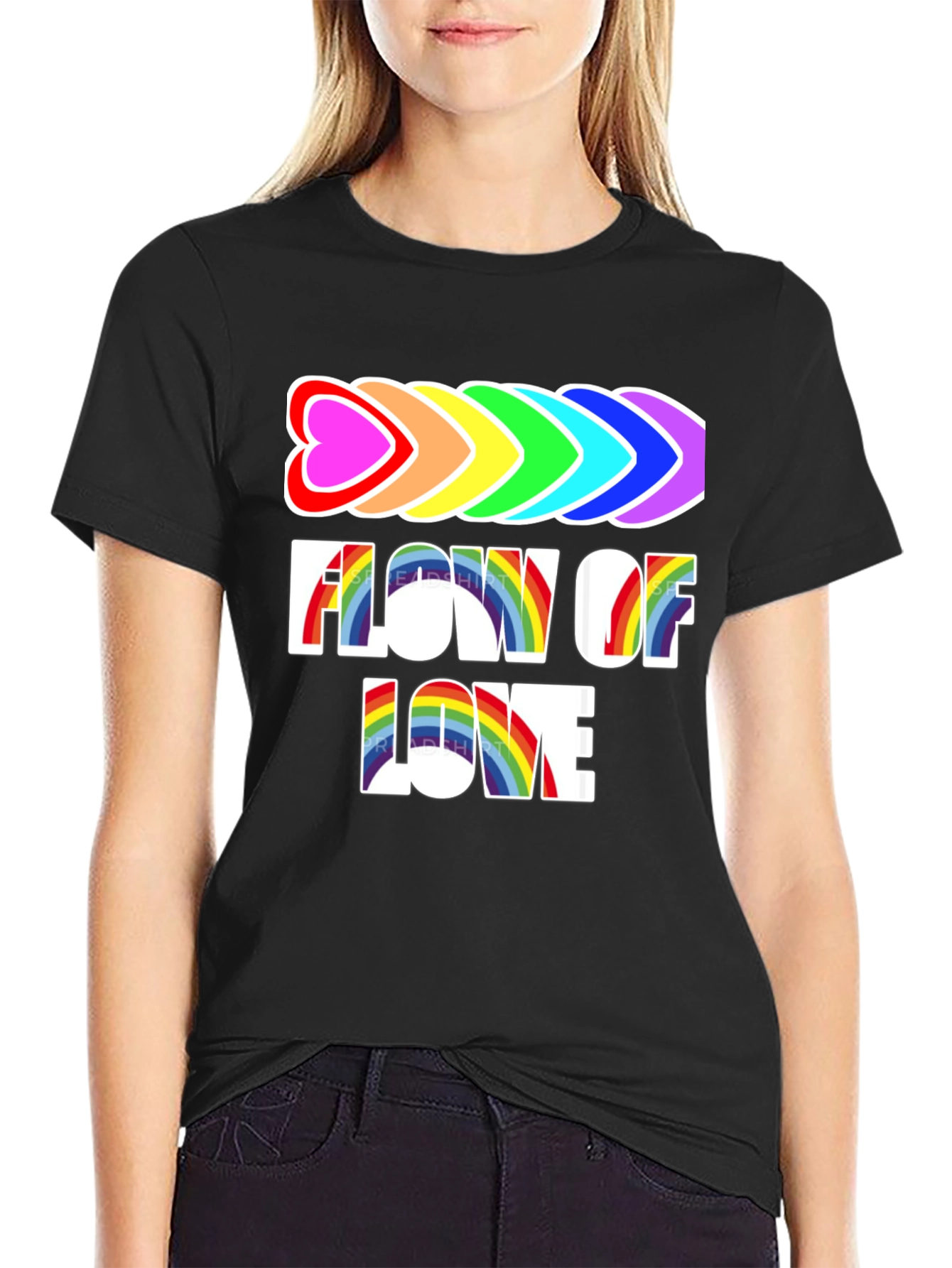 Black Flow of Love Rainbow Pride T-Shirt view 2