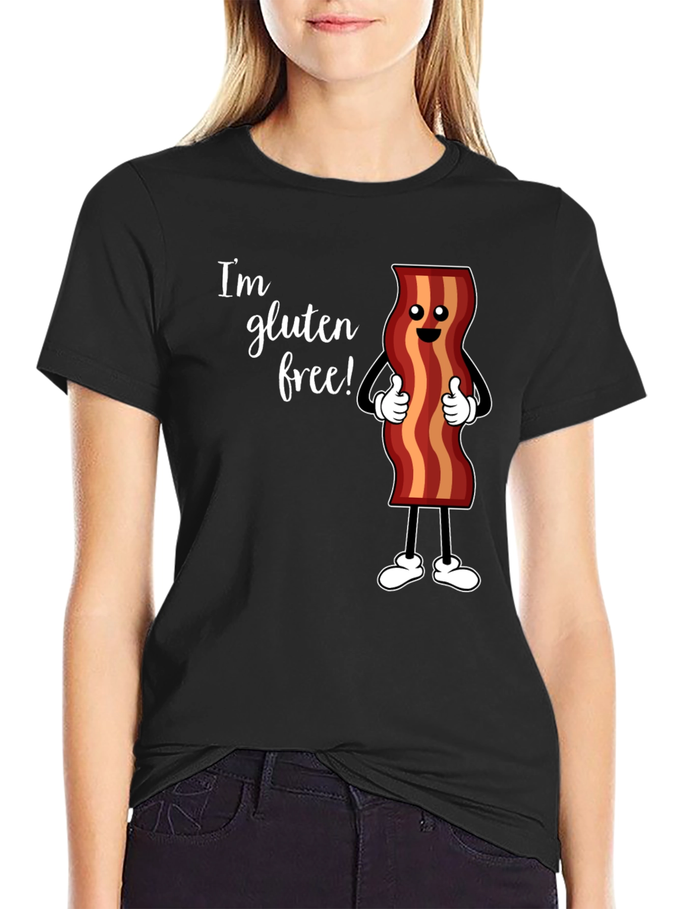 Black Gluten Free Bacon T-Shirt Funny Foodie Tee view 2