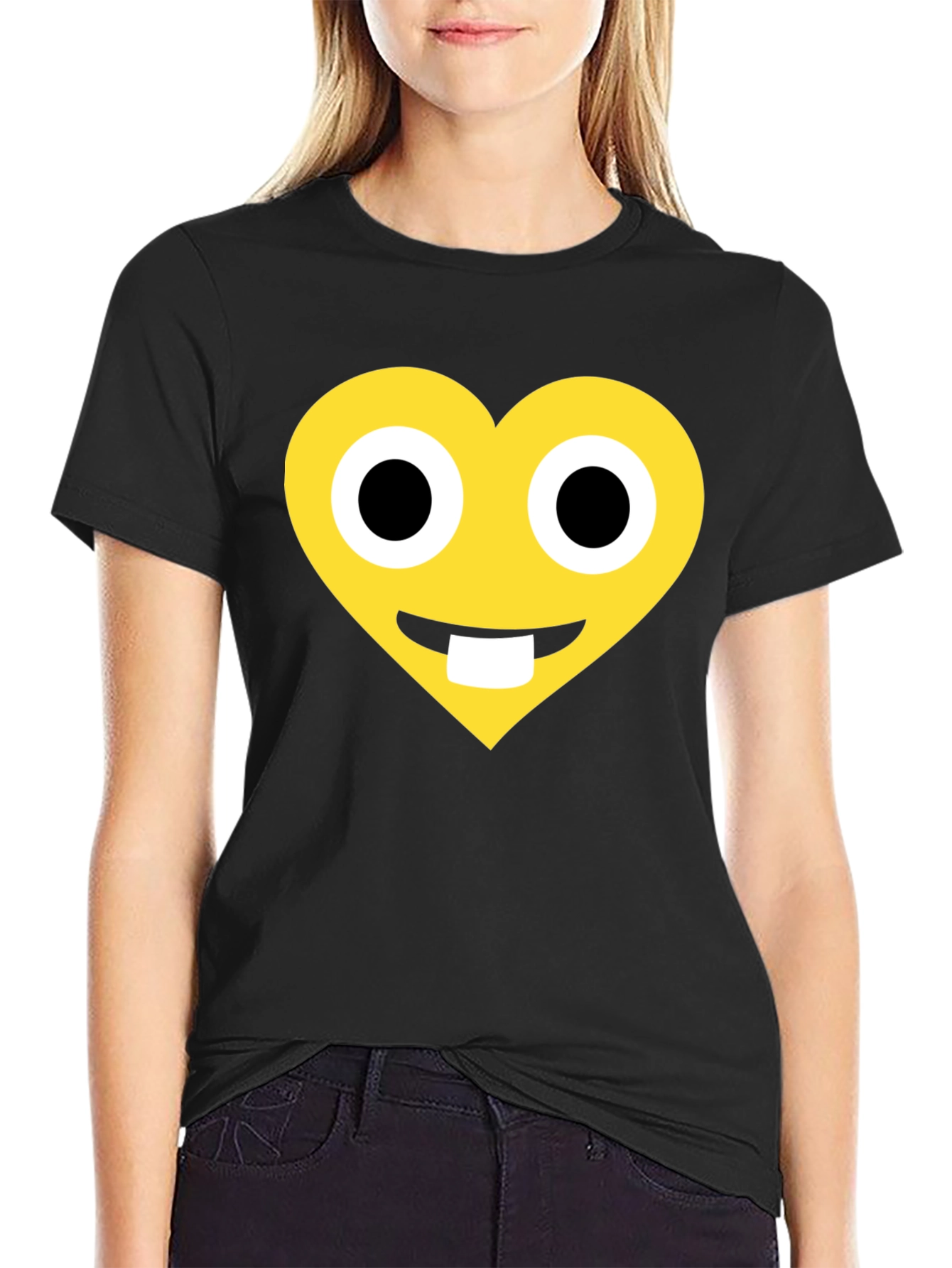 Black Heart Emoji Graphic T-Shirt - Black Cotton Blend view 2
