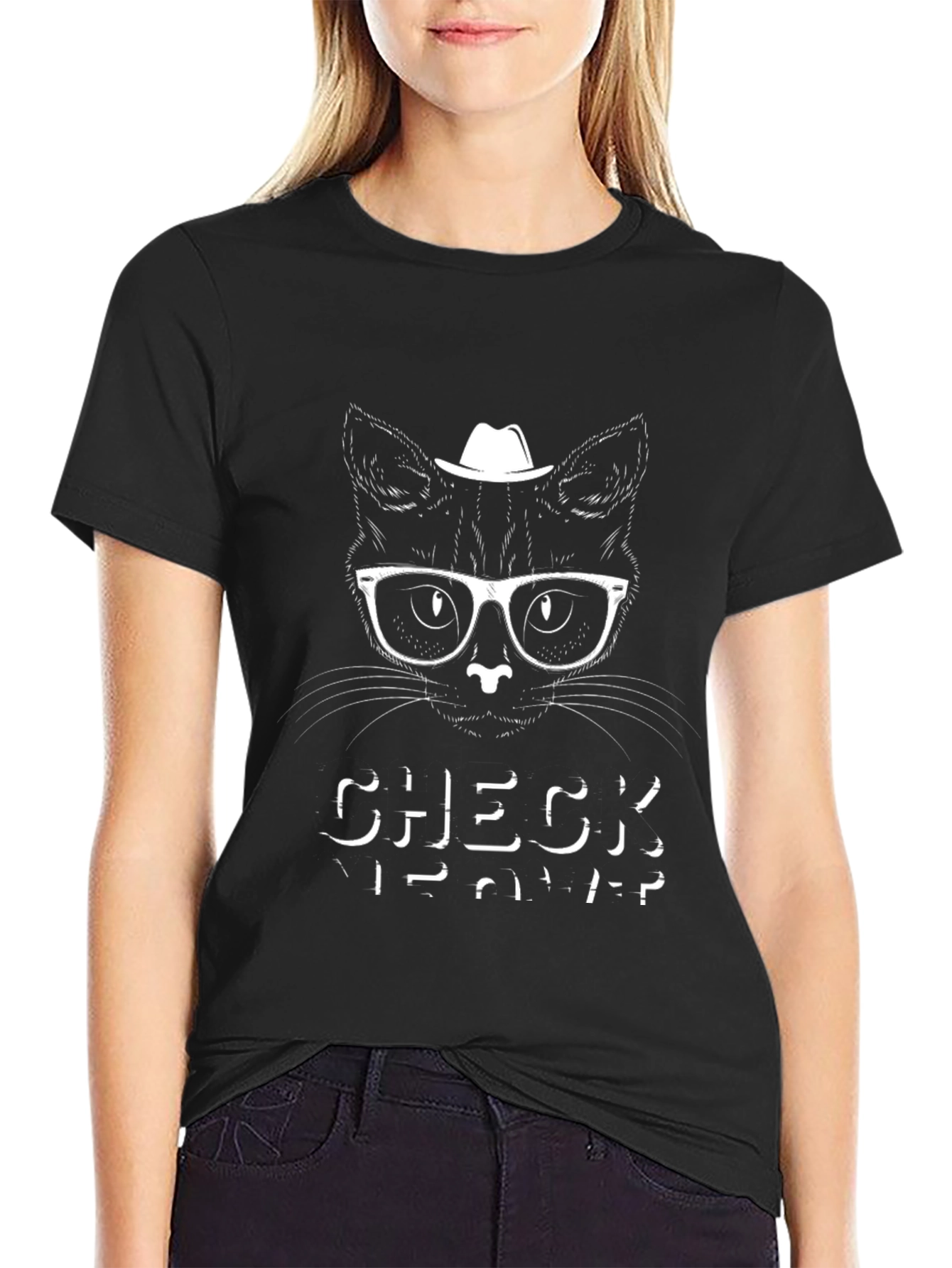 Black Cool Cat Check Me Out Black T-Shirt view 2