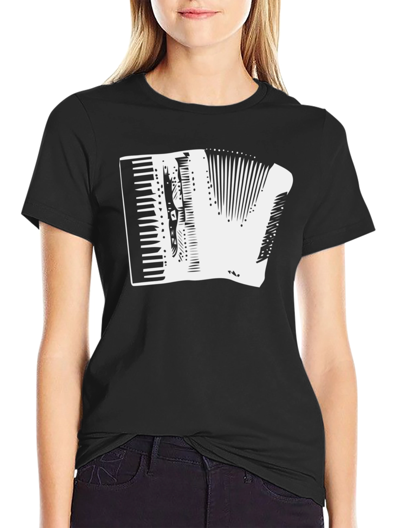 Black Accordion Graphic Tee - Black Cotton T-Shirt view 2