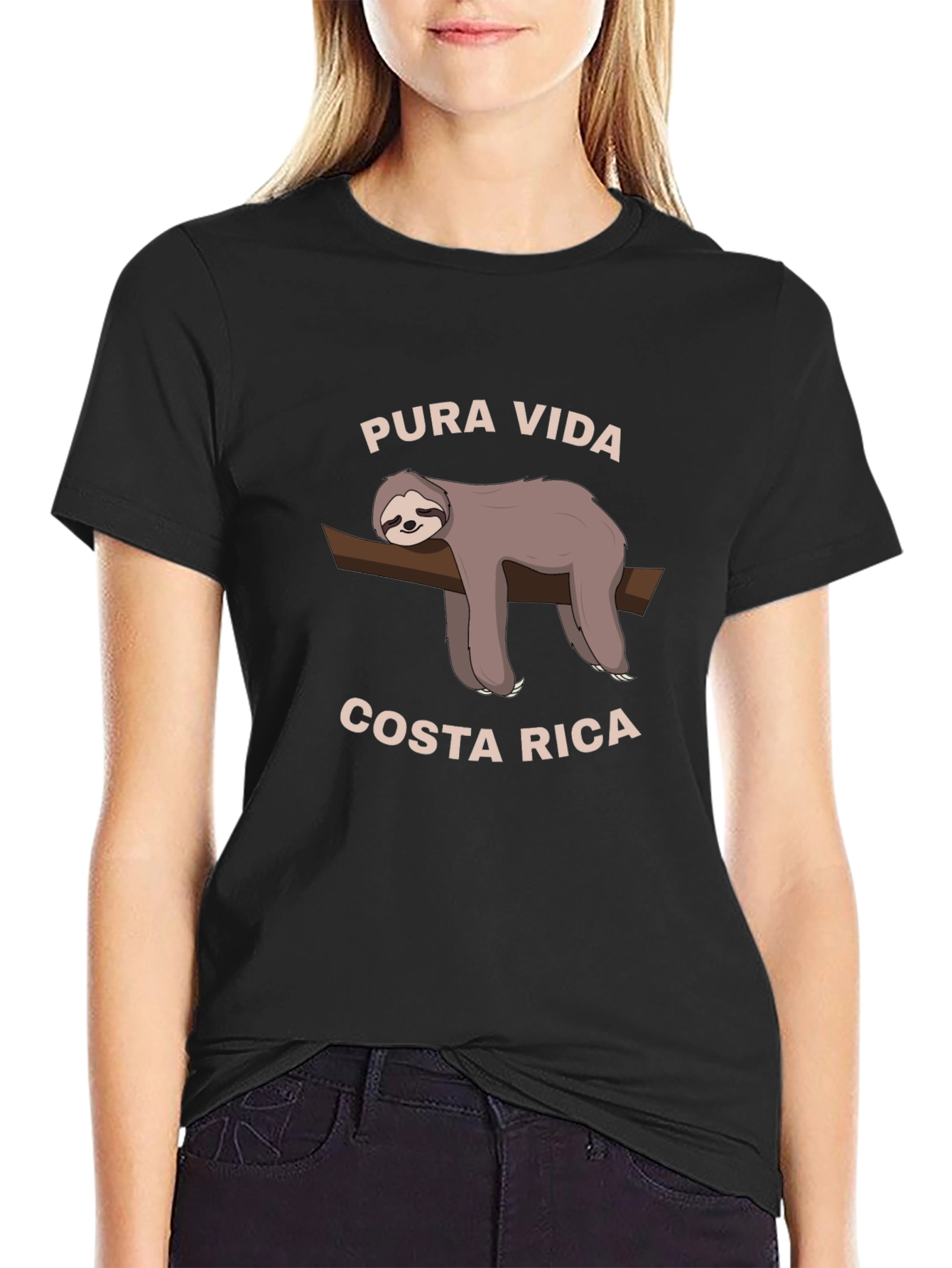 Black Pura Vida Costa Rica Sloth Graphic T-Shirt view 2