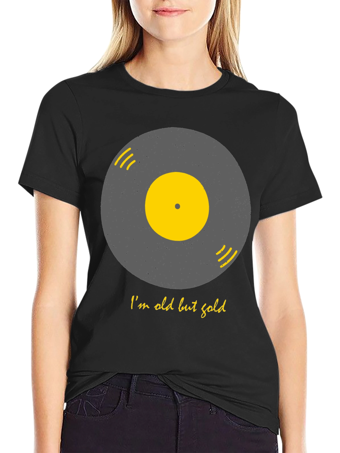 Black Retro Vinyl Record T-Shirt - I'm Old But Gold view 2