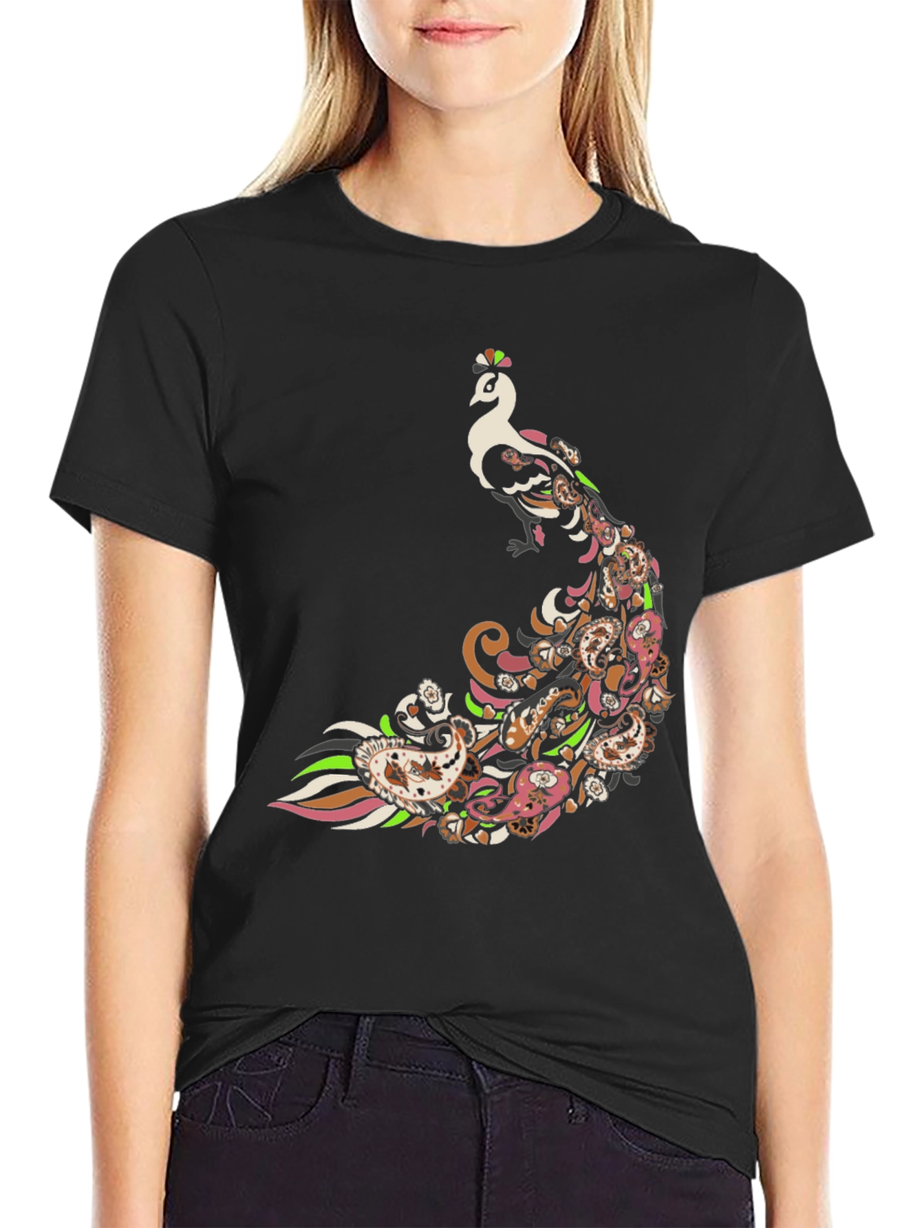 Black Peacock Paisley Graphic Tee - Men's Black T-Shirt view 2