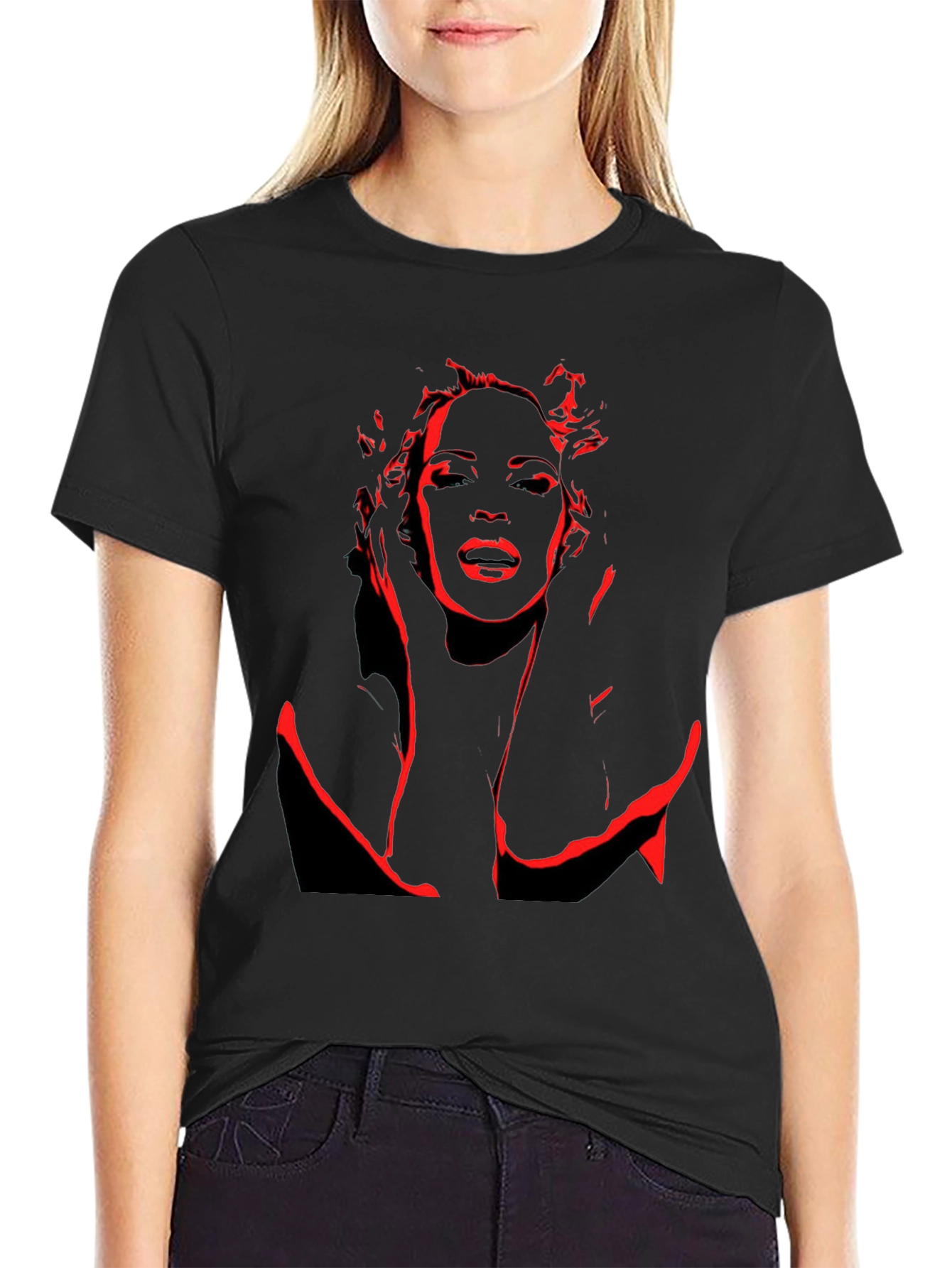 Black Red Silhouette Graphic Black T-Shirt view 2