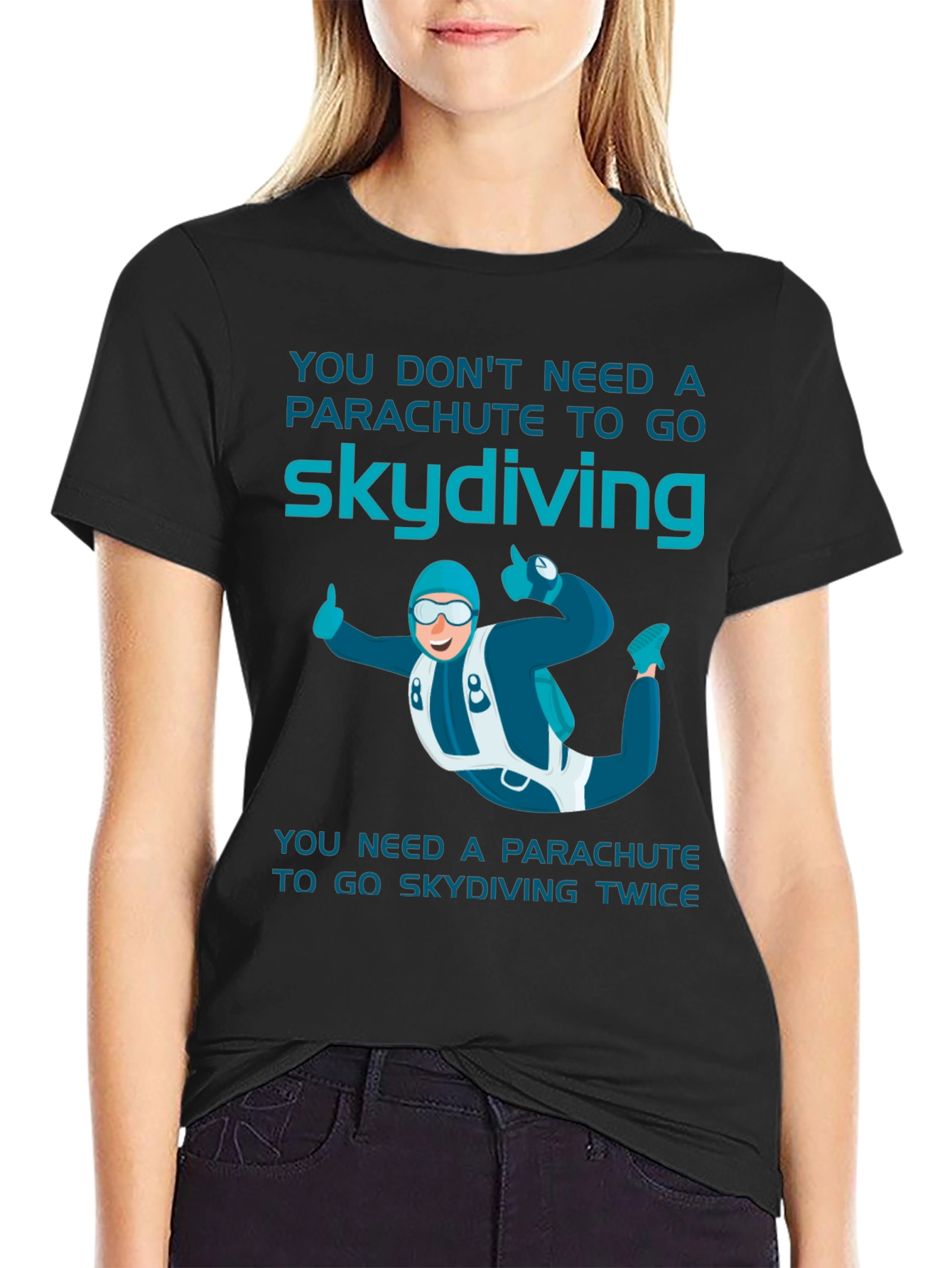 Black Skydiving T-Shirt: Parachute Humor Tee view 2