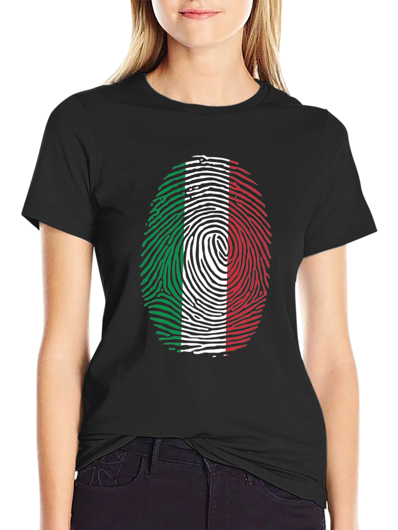 Black Italian Flag Fingerprint Graphic Tee - Black view 2