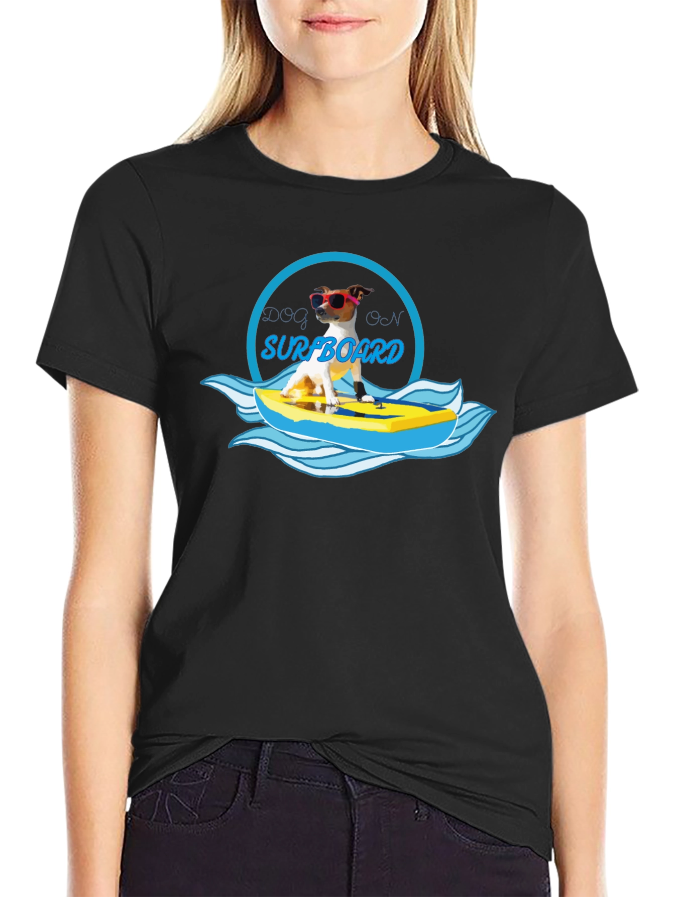 Black Dog on Surfboard Graphic T-Shirt - Black view 2