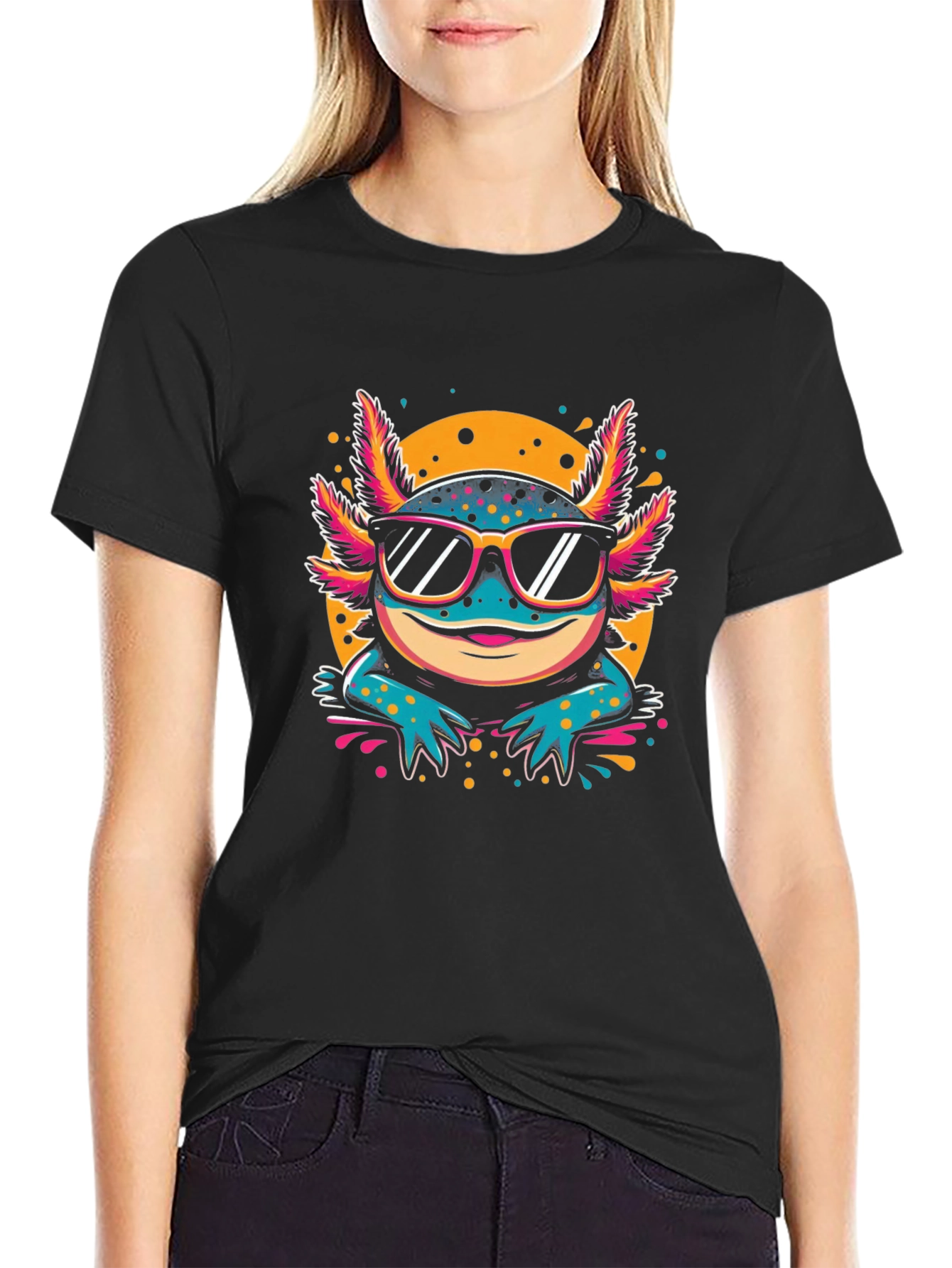 Black Cool Axolotl T-Shirt view 2