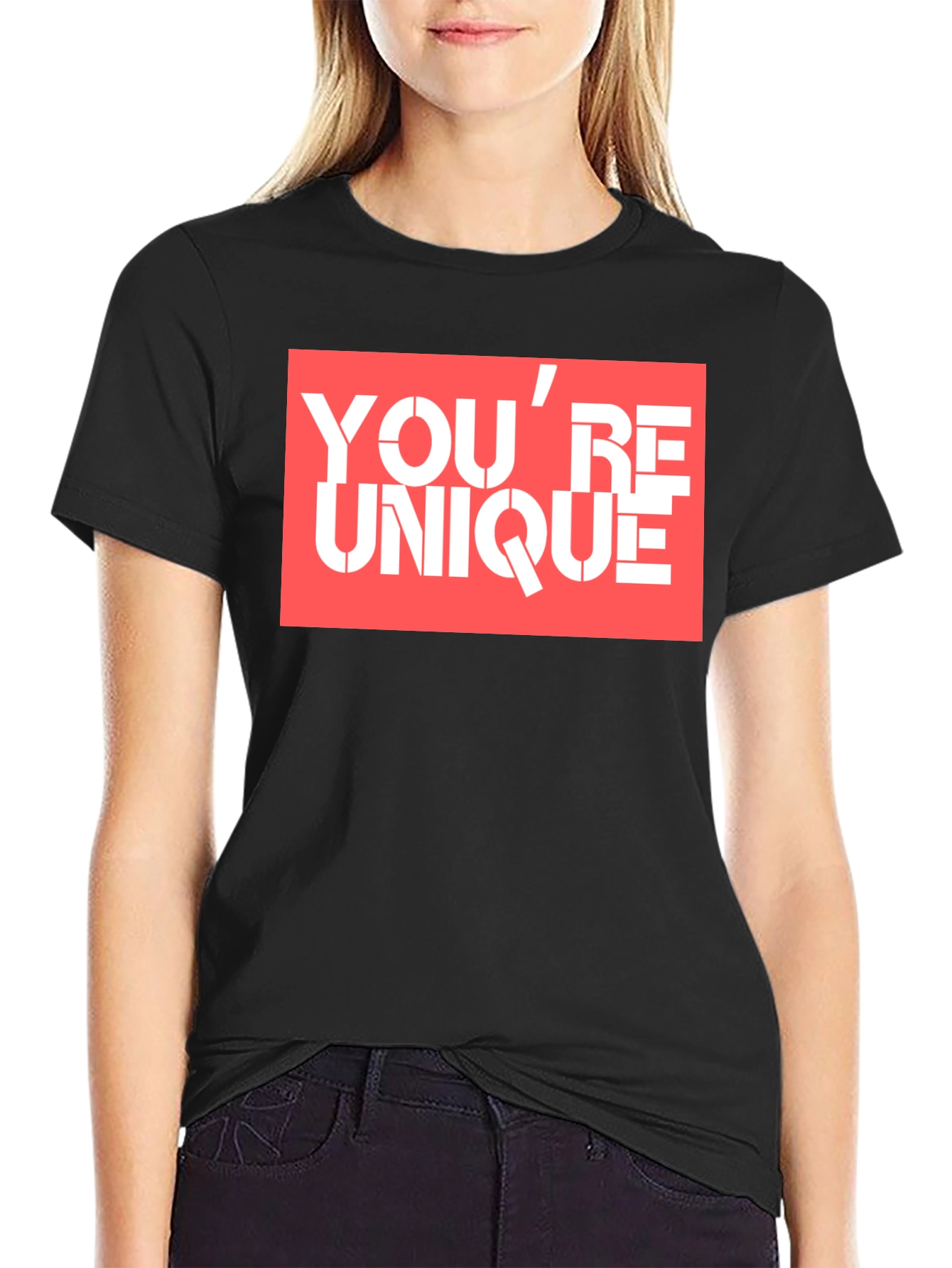 Black You're Unique Graphic Tee - Black Cotton T-Shirt view 2