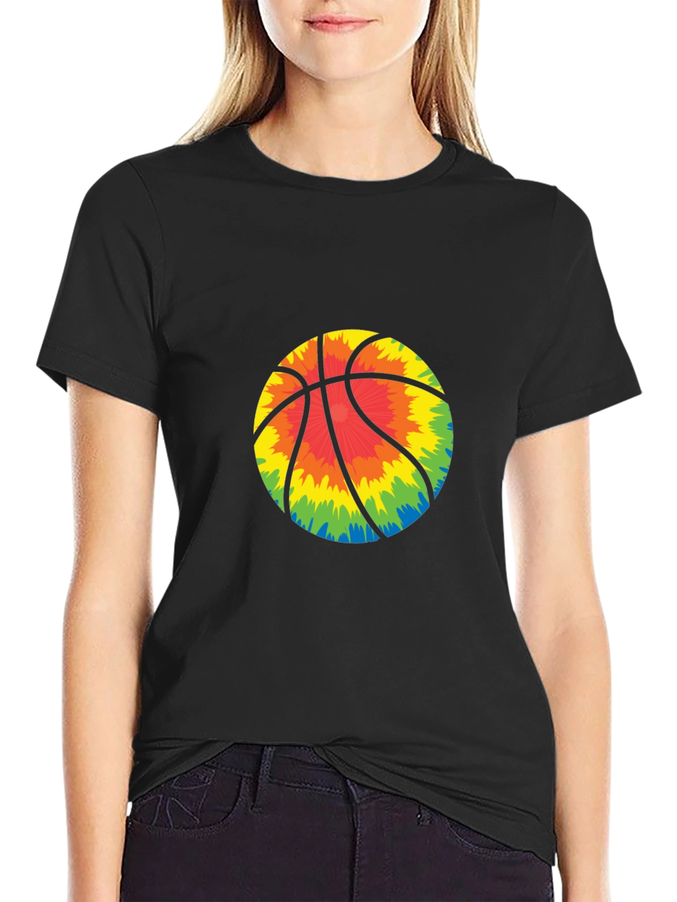 Black Tie-Dye Basketball Graphic Tee - Black Cotton Blend view 2